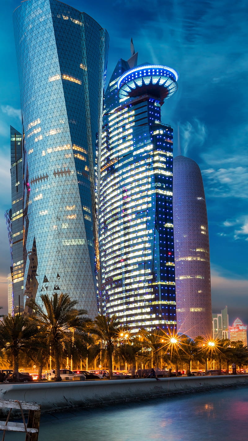 800x1422 Qatar, evening, buildings, houses, skyscraper, city, HD phone wallpaper