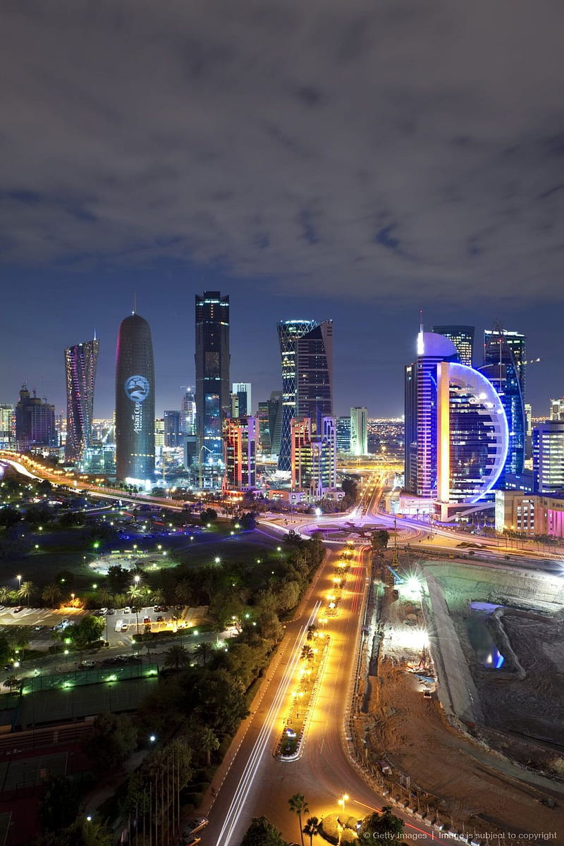 800x1200 Doha Qatar night, city, green, amazing, bay, packers, doha qatar, HD phone wallpaper