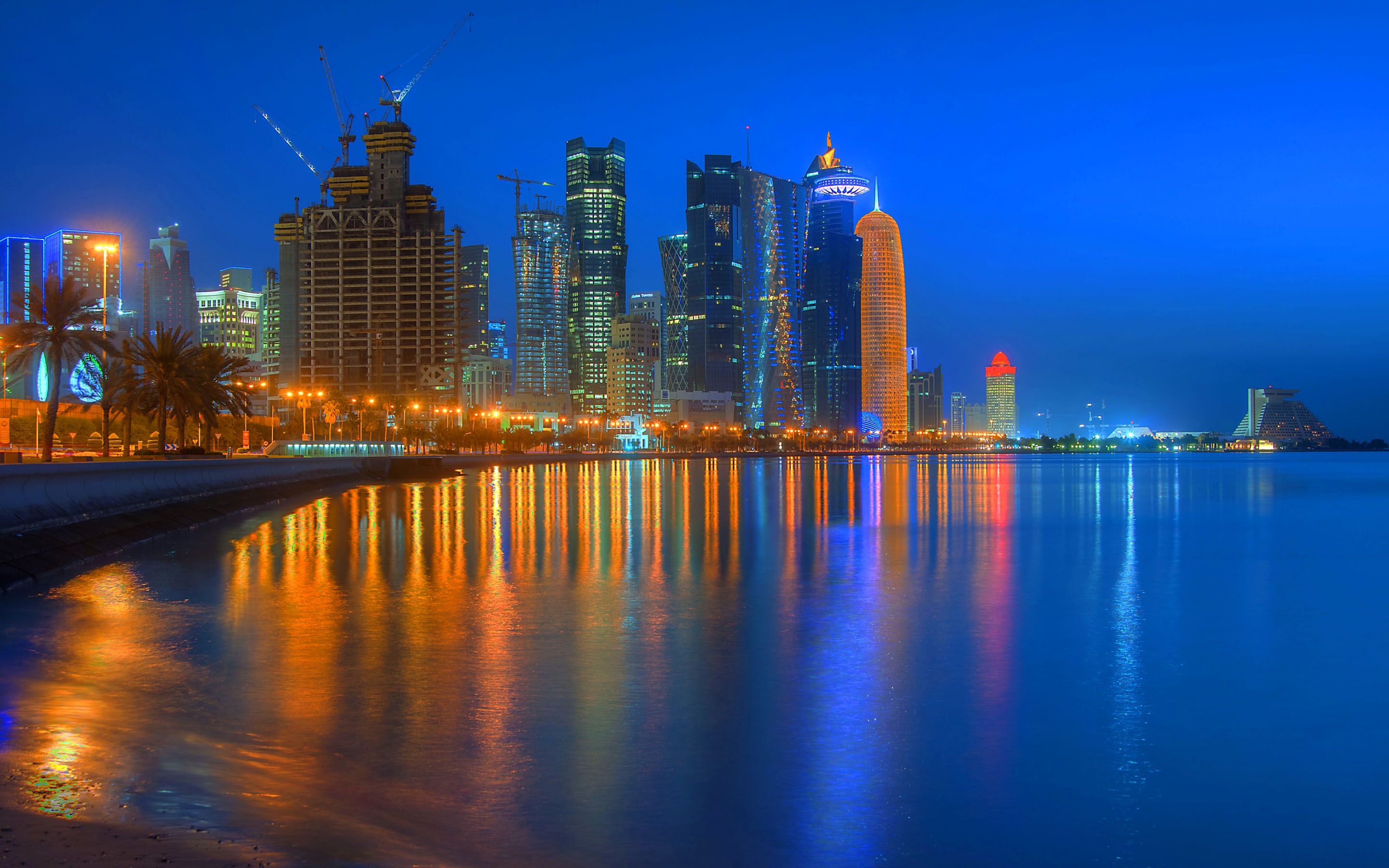 2880x1800 Phone wallpaper: Qatar, Man Made, Doha, City, Skyscraper, Light, Building, Night, Cities 1150630
