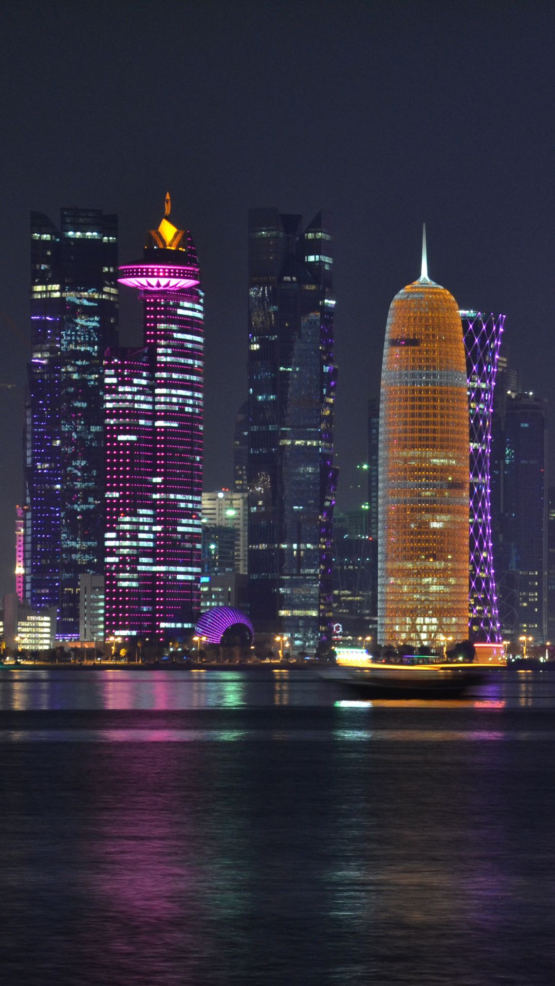 1080x1920 Phone wallpaper: Qatar, Man Made, Doha, City, Skyscraper, Light, Building, Night, Cities 1139871