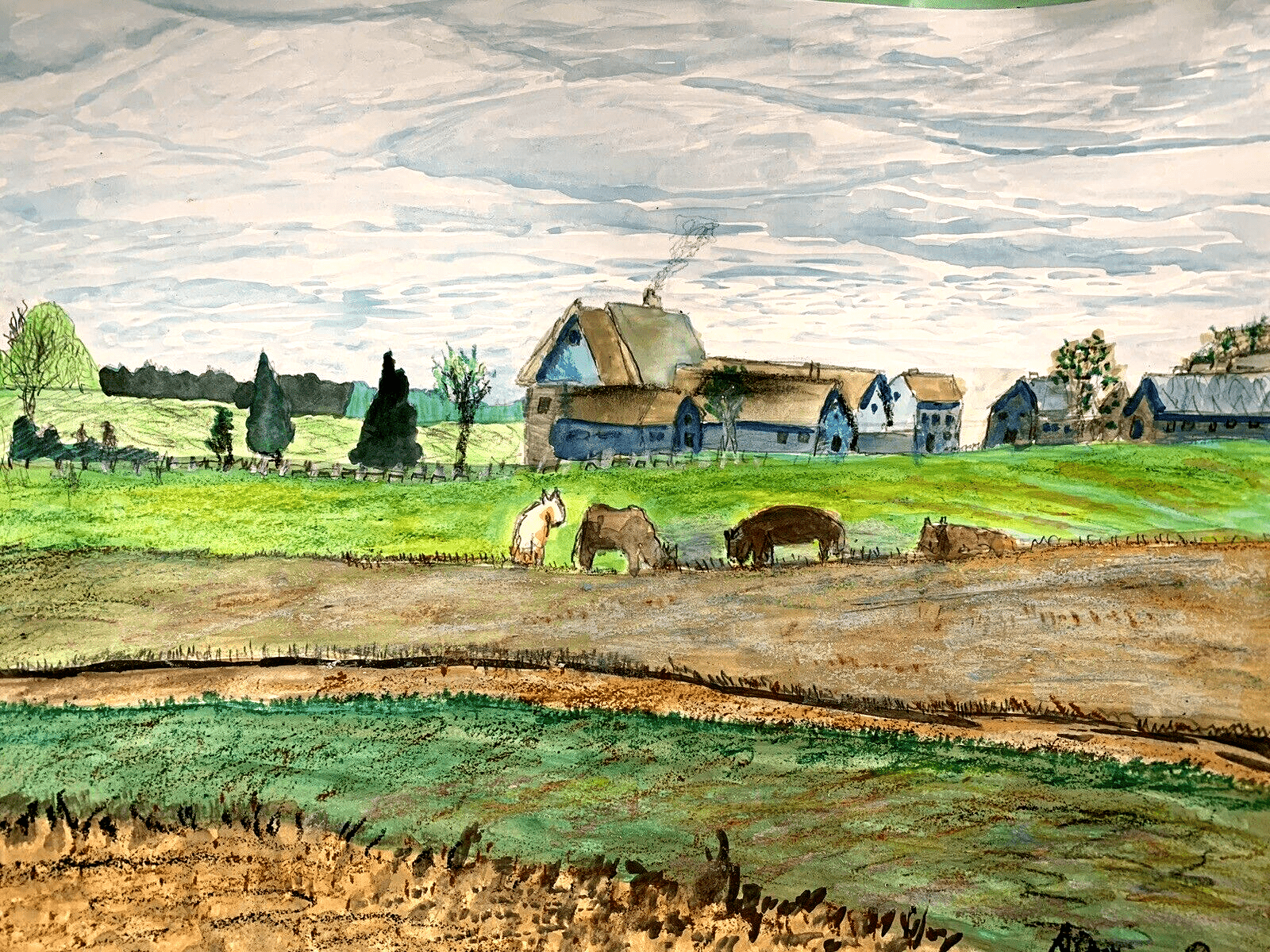 1600x1200 Dream Art Painting Beautiful Landscape With Horses Isaac Levitan Day Watercolor
