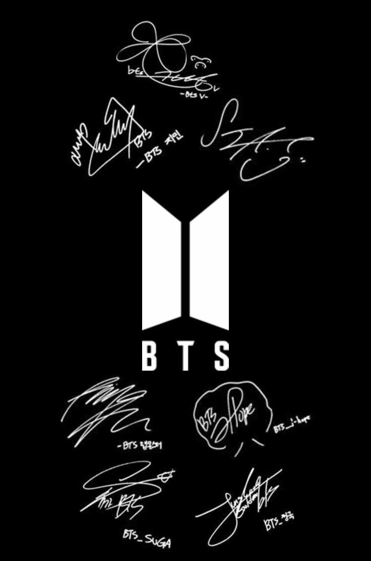 736x1113 BTS Wallpaper with Signatures. Free iPhone Lock Screen Wallpaper. Bts logo drawing, Bts best logo, Bts logo sketch