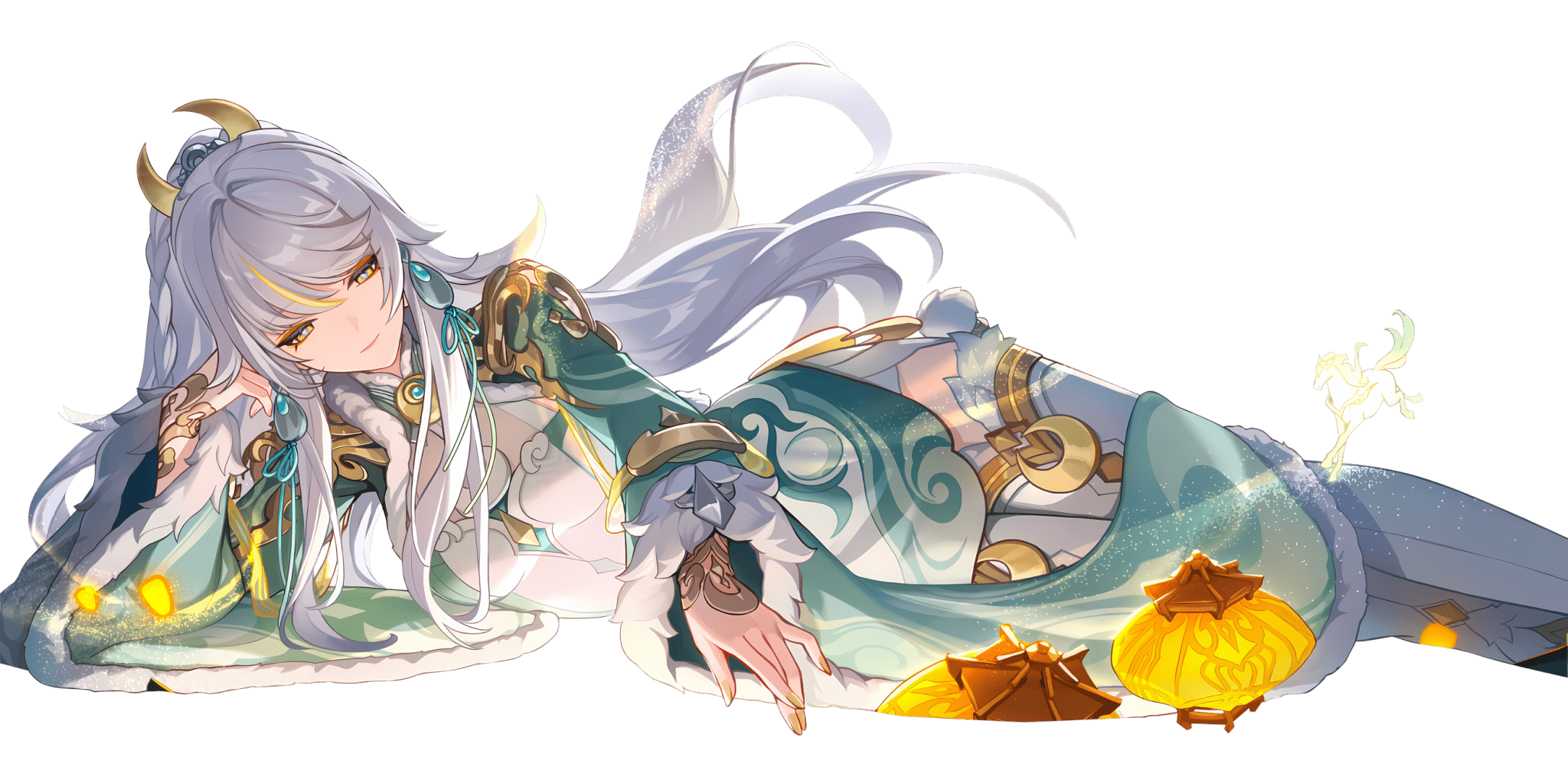2048x1002 Genshin Impact Zibai transparent render New Year Art! Google Drive Link for full quality > Please do not repost >