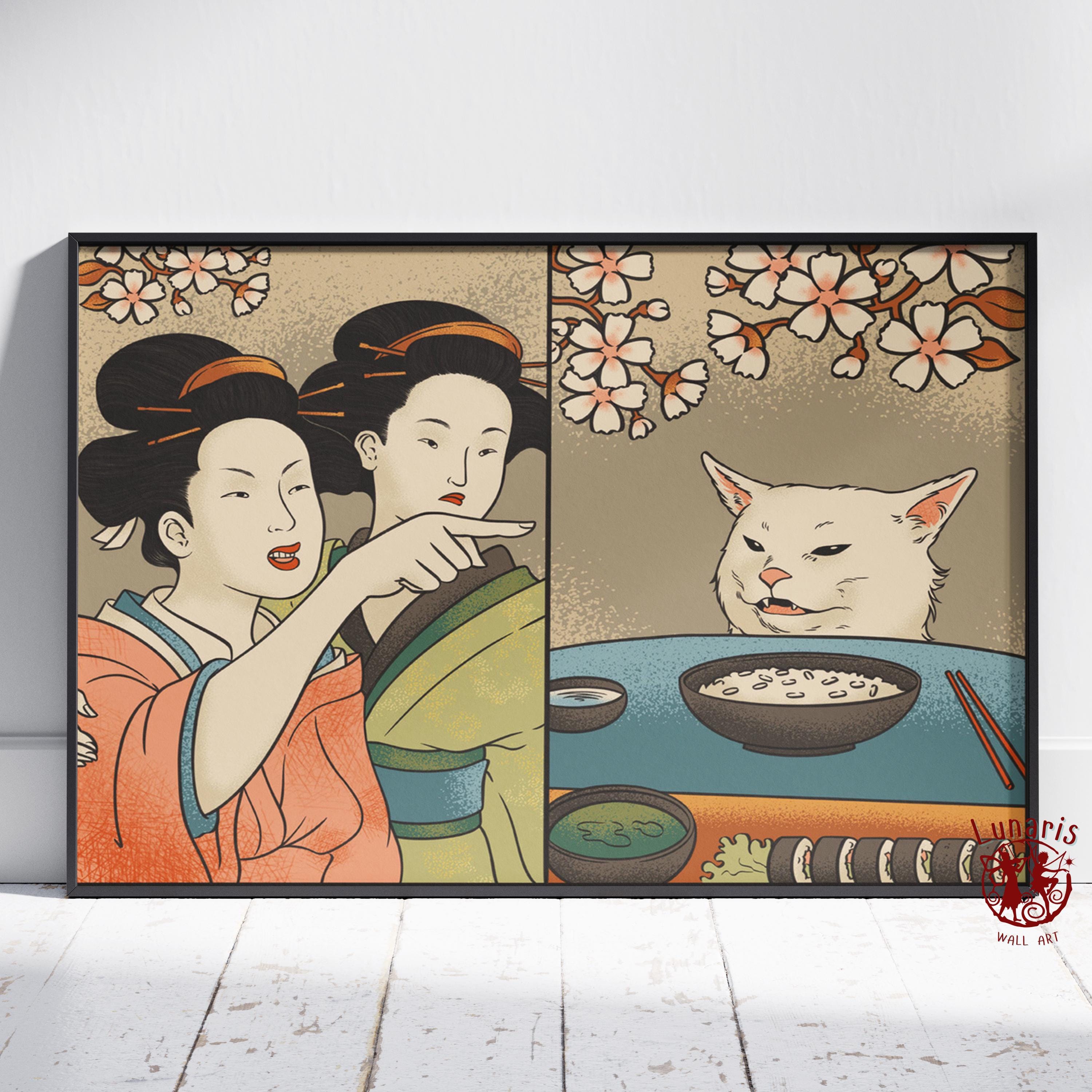 3000x3000 Woman Yelling at a Cat Poster. Japanese Meme Wall Art. Unframed Canvas Print. Gift Cat Lover Poster