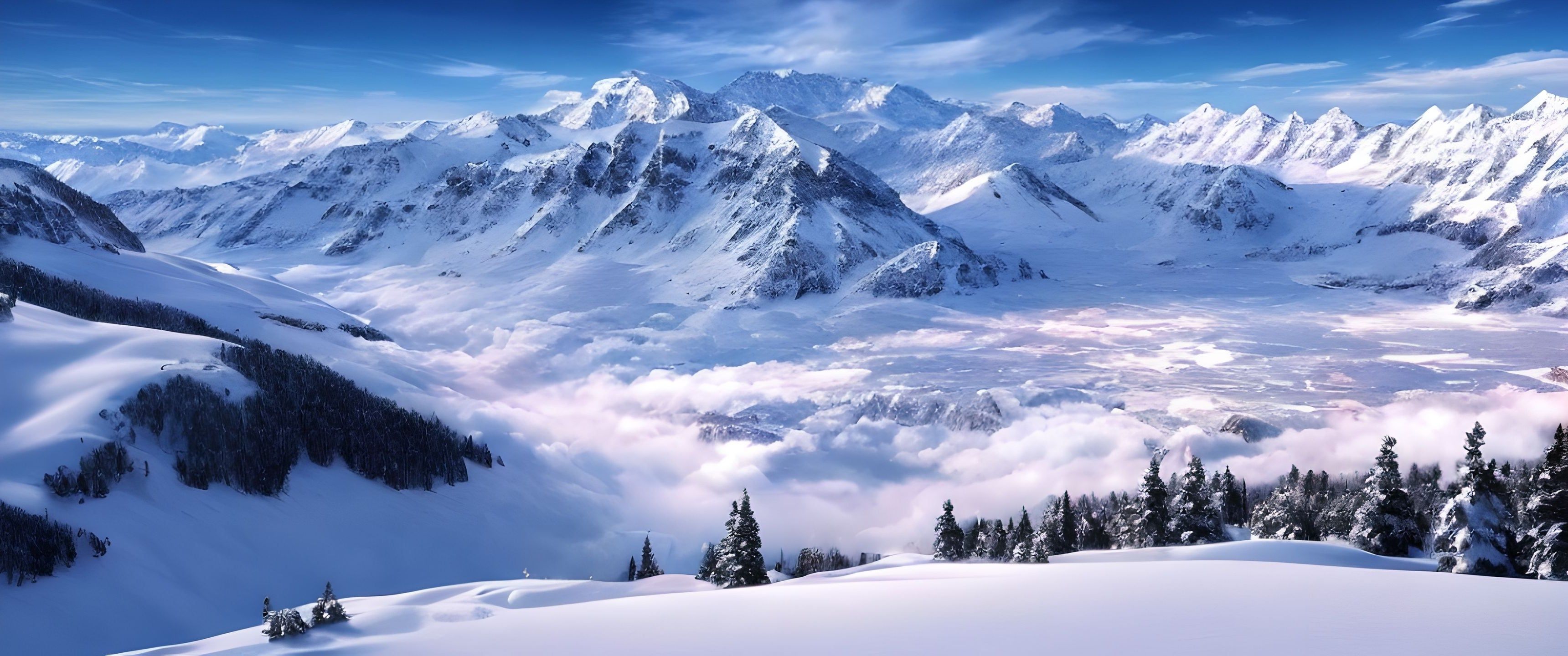 3440x1440 Snowy cloud mountains 3440x1440