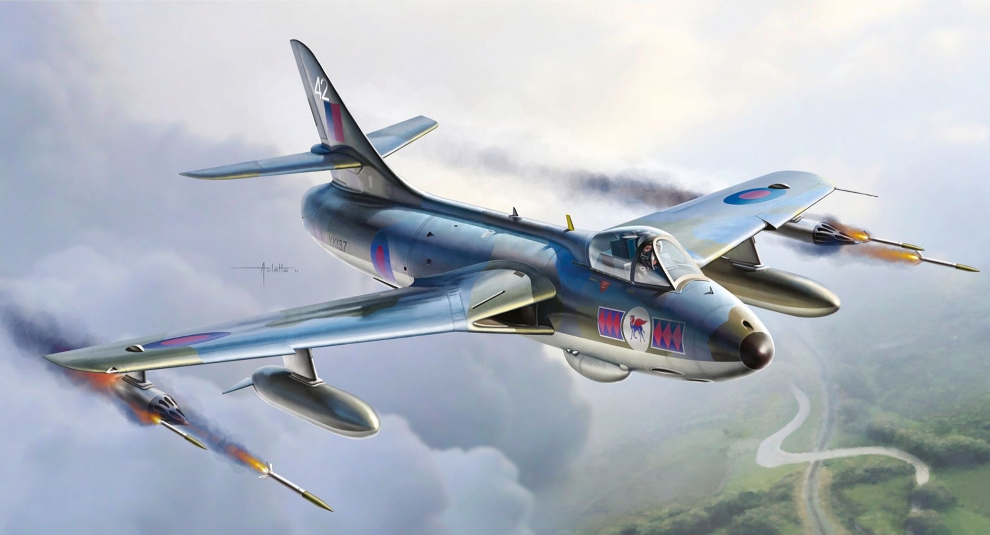 2000x1082 Wallpaper RAF, Figure, Art, Fighter Bomber, The Sky, The Plane, Hawker Hunter FGA6 FGA9 For Mobile And Desktop, Section авиация, Resolution 2000x1082