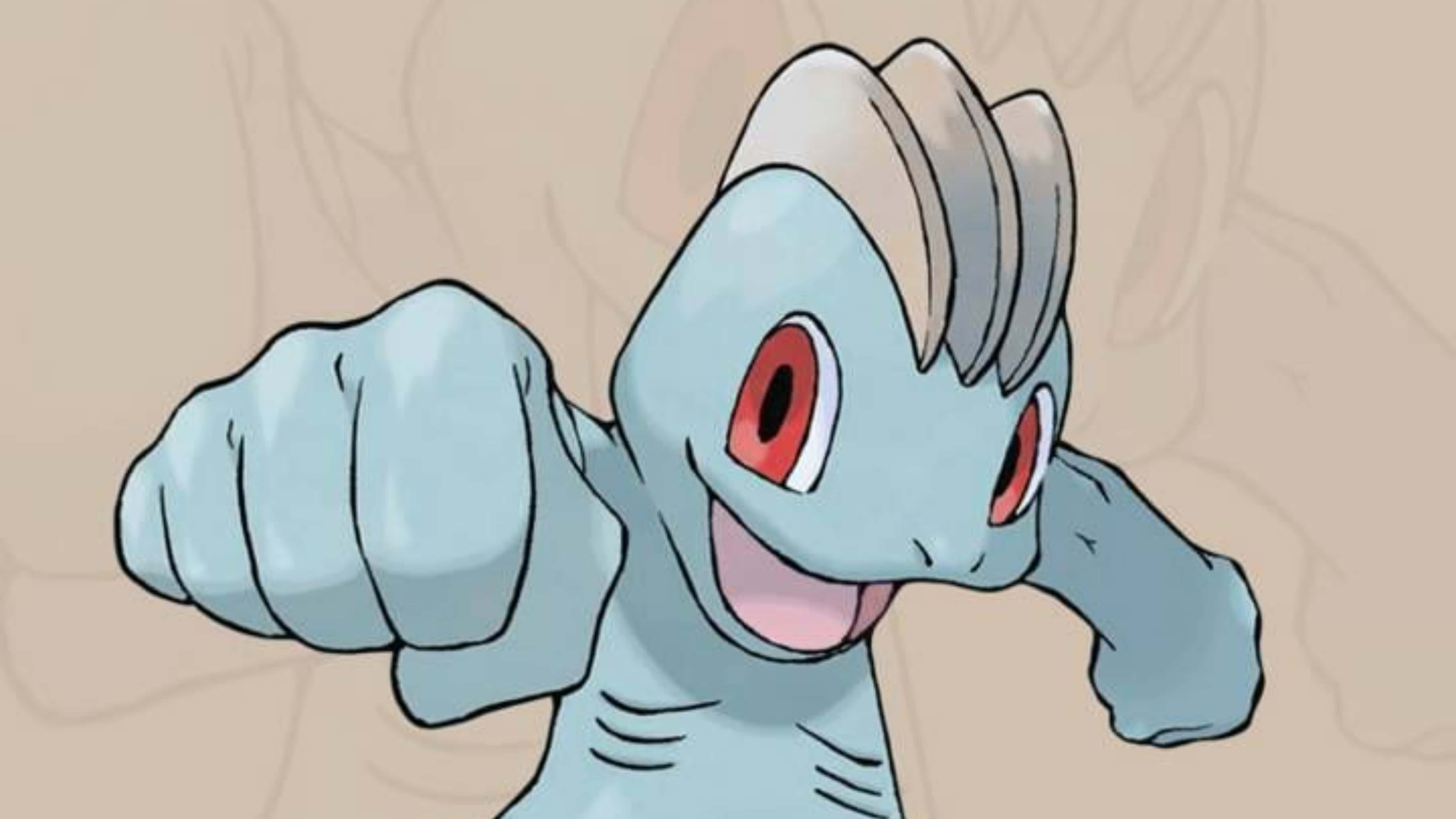 5120x2880 Download Machop Pokemon With Cream Background Wallpaper