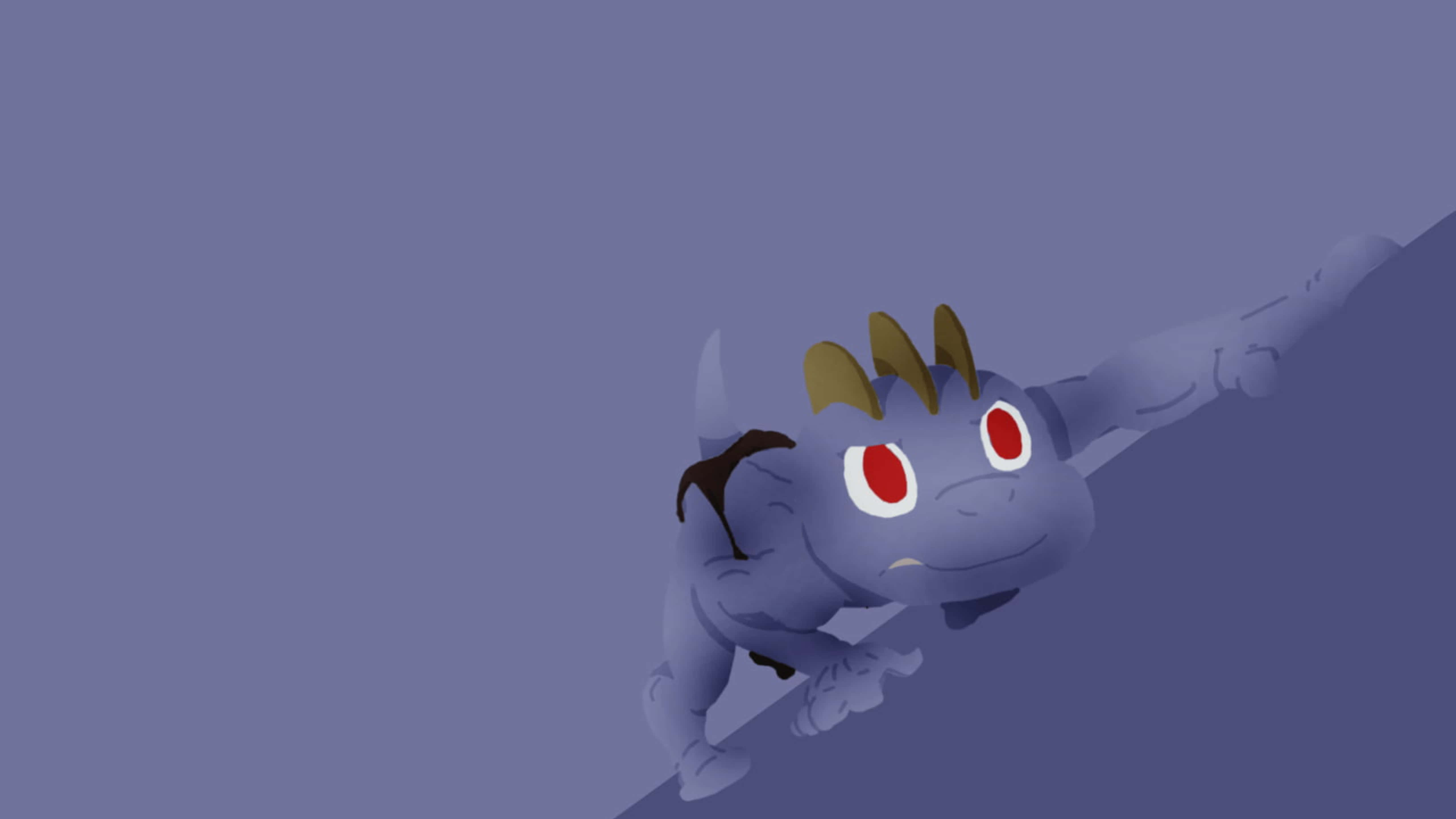 5120x2880 Download Pokemon Machop Climbing Up Purple Wall Wallpaper