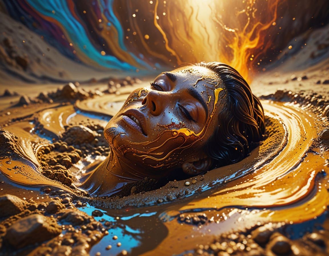 1152x896 Quicksand. Sinking in Quicksand: Surreal Oil Painti