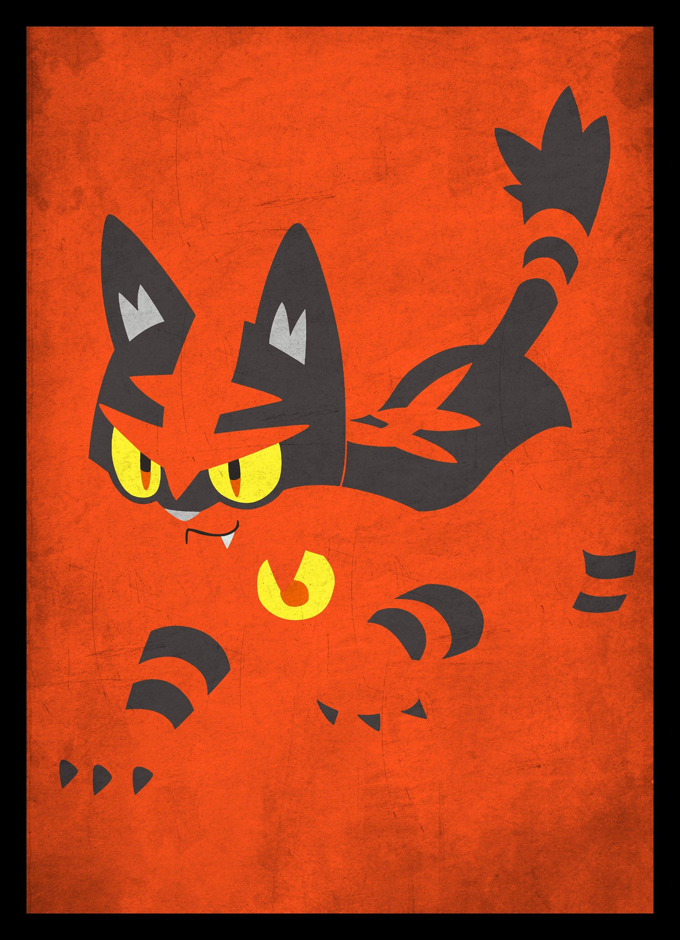 2171x3000 Litten Torracat Incineroar Poster Set Litten Evolution Wall Art Hong Kong