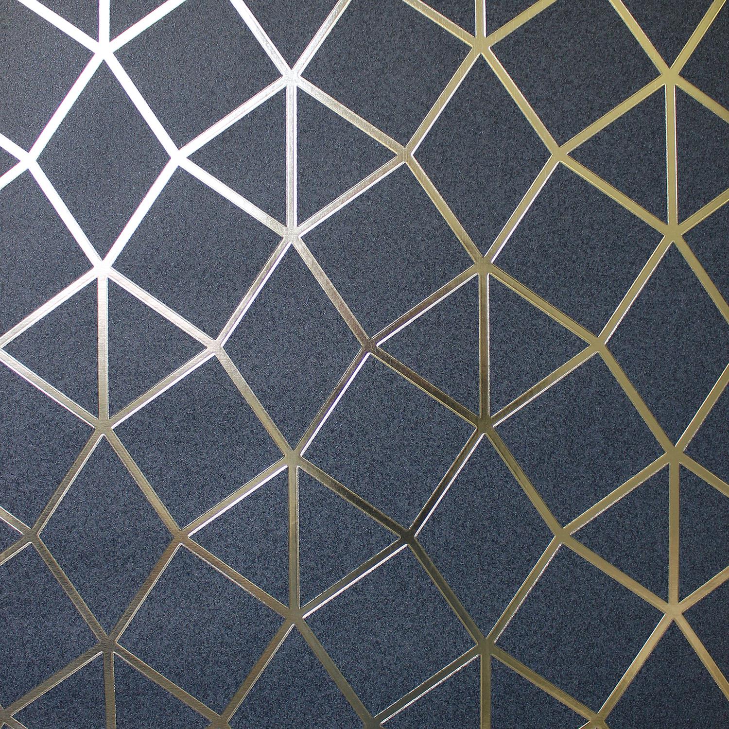 1500x1500 Navy Silver Geometric Wallpaper Fine Decor Textured Metallic Vinyl