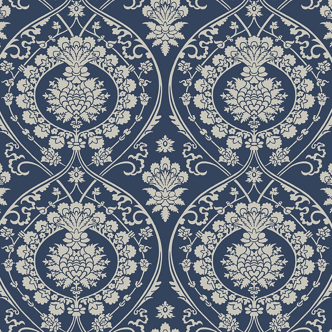 1121x1121 Luxury Imperial Damask Wallpaper in Navy & Silver to Hang