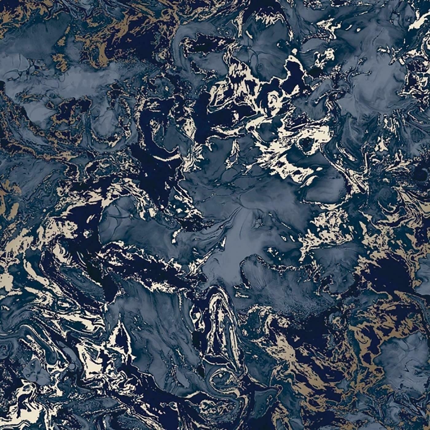 1400x1400 Liquid Swirl Marble Navy & Silver Metallic Champagne Wallpaper 6365