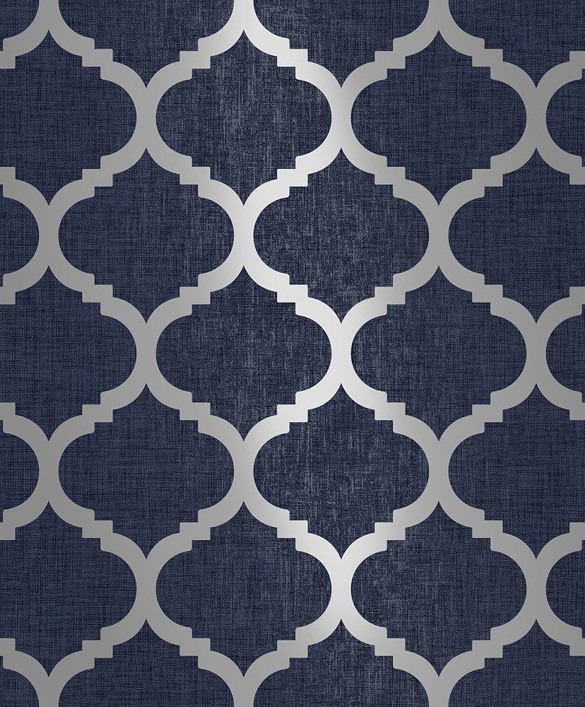 828x1000 Navy Blue Wallpaper Trellis Geometric Metallic Textured Silver Wallpaper Feature Wall : Buy Online at Best Price in KSA is now Amazon.sa: DIY & Tools