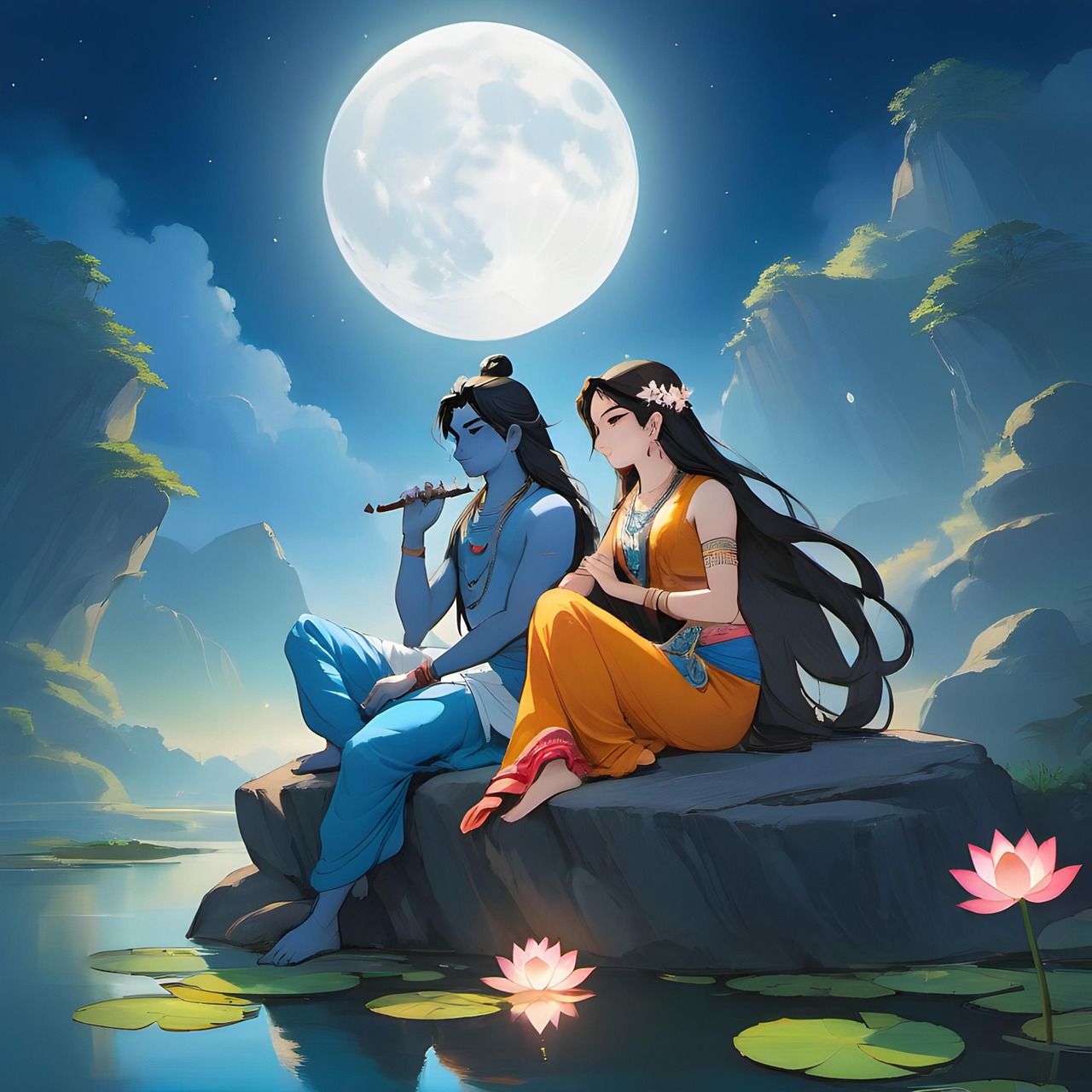 1280x1280 Download Ai Generated Radha Krishna Krishna. Royalty Free Stock Illustration Image