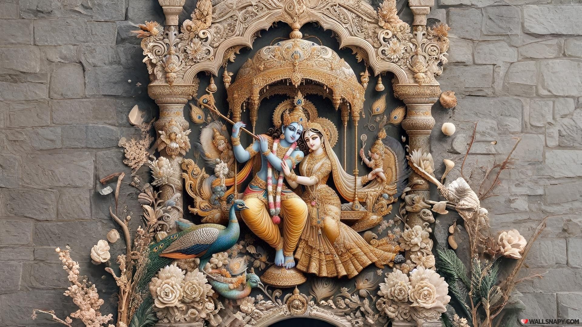 1920x1080 Shri krishna radha ai wallpaper with peacock 4k