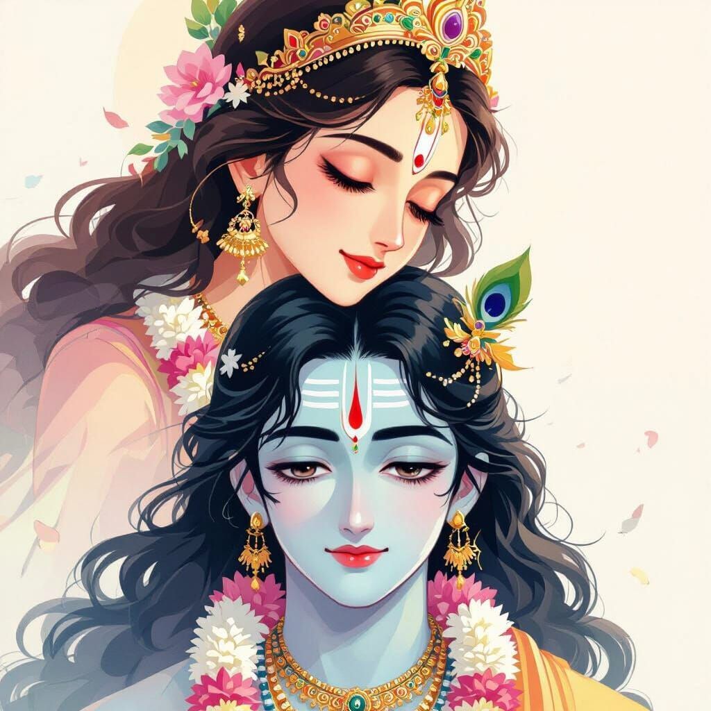 1024x1024 Radha and Krishna in Anime Style with Pastel Hues