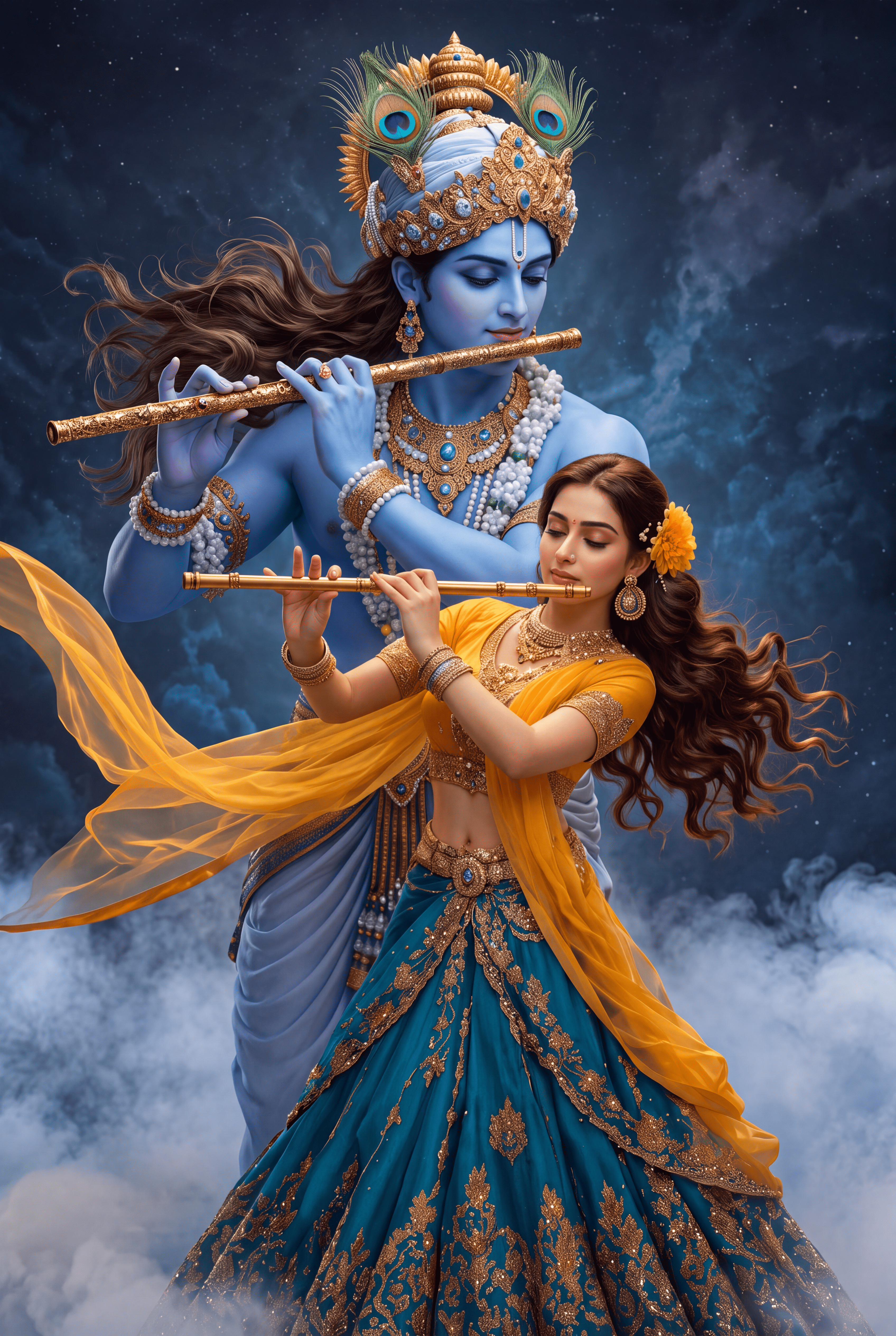 3392x5056 Hyper Realistic Digital Painting Of Lord Krishna & Radha In 4K