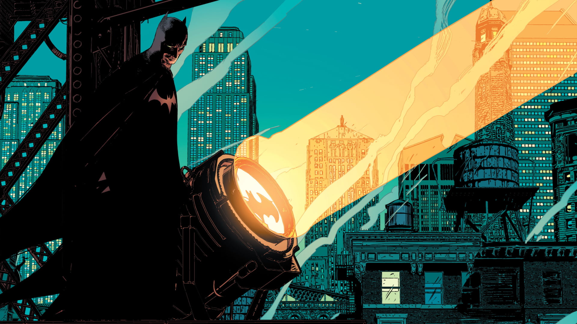 1920x1080 Batman on top of spotlight illustration HD wallpaper