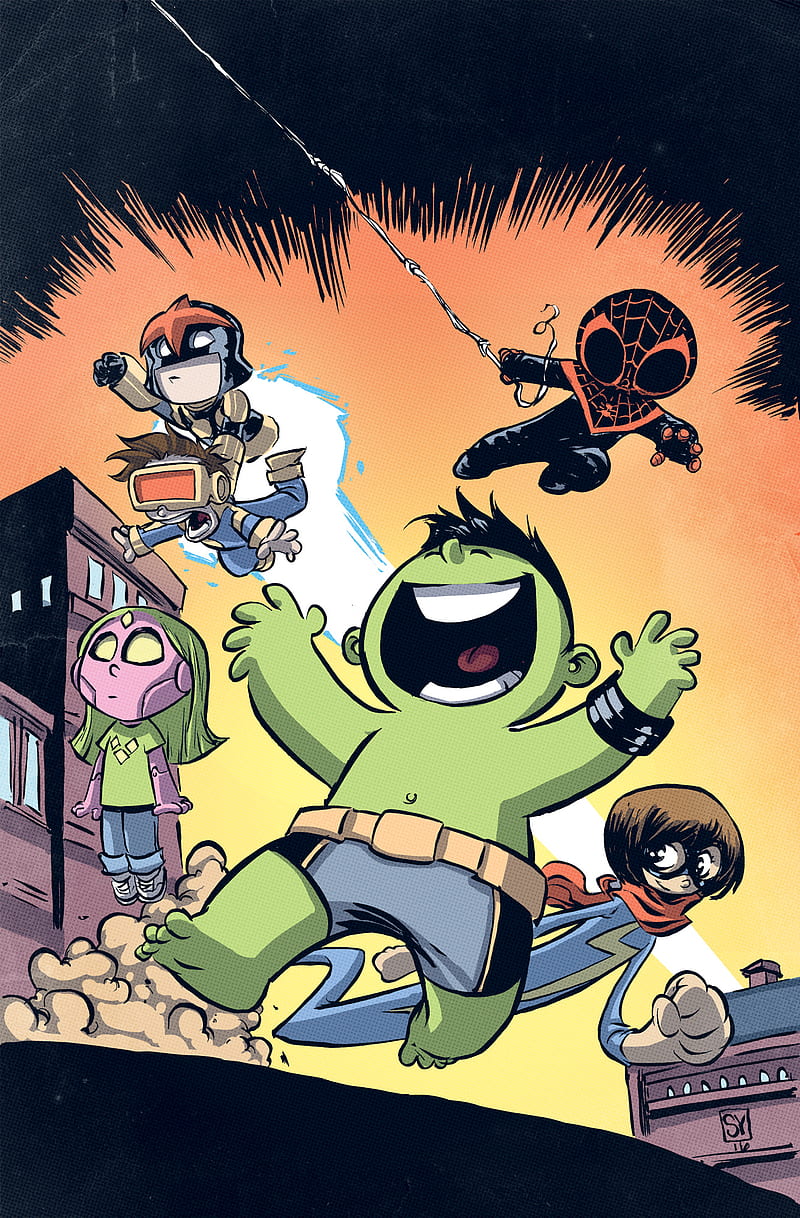 800x1218 Champions, skottie young, hulk, marvel, comics, HD phone wallpaper