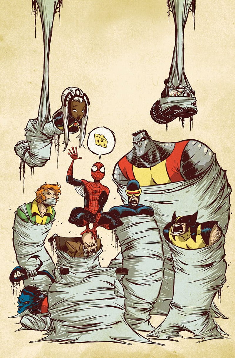 800x1215 Spiderman Xmen, X Men, Spiderman, Skottie Young, Marvel, HD Phone Wallpaper