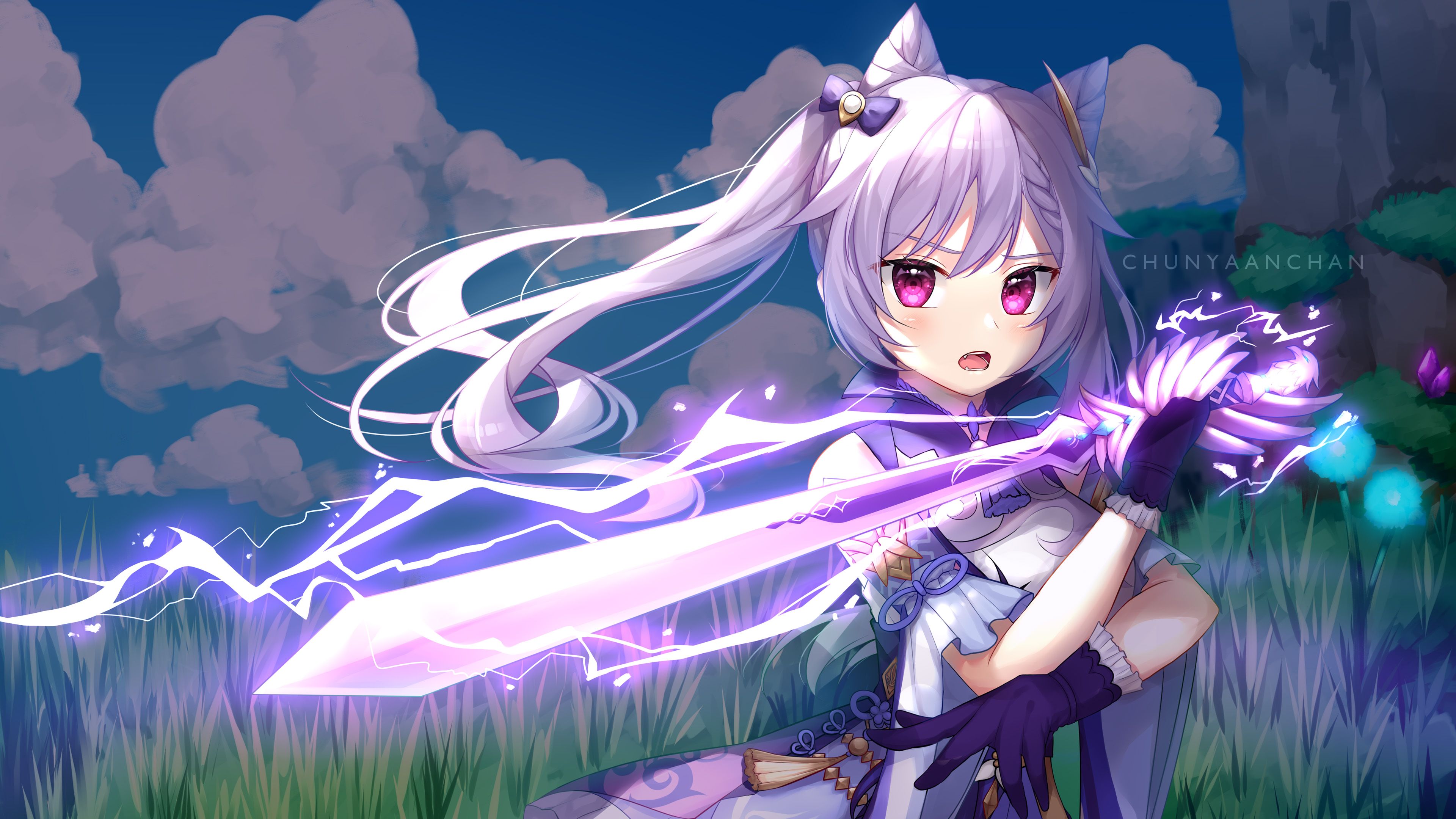 3840x2160 Keqing With Sword 4K HD Genshin Impact Wallpaper