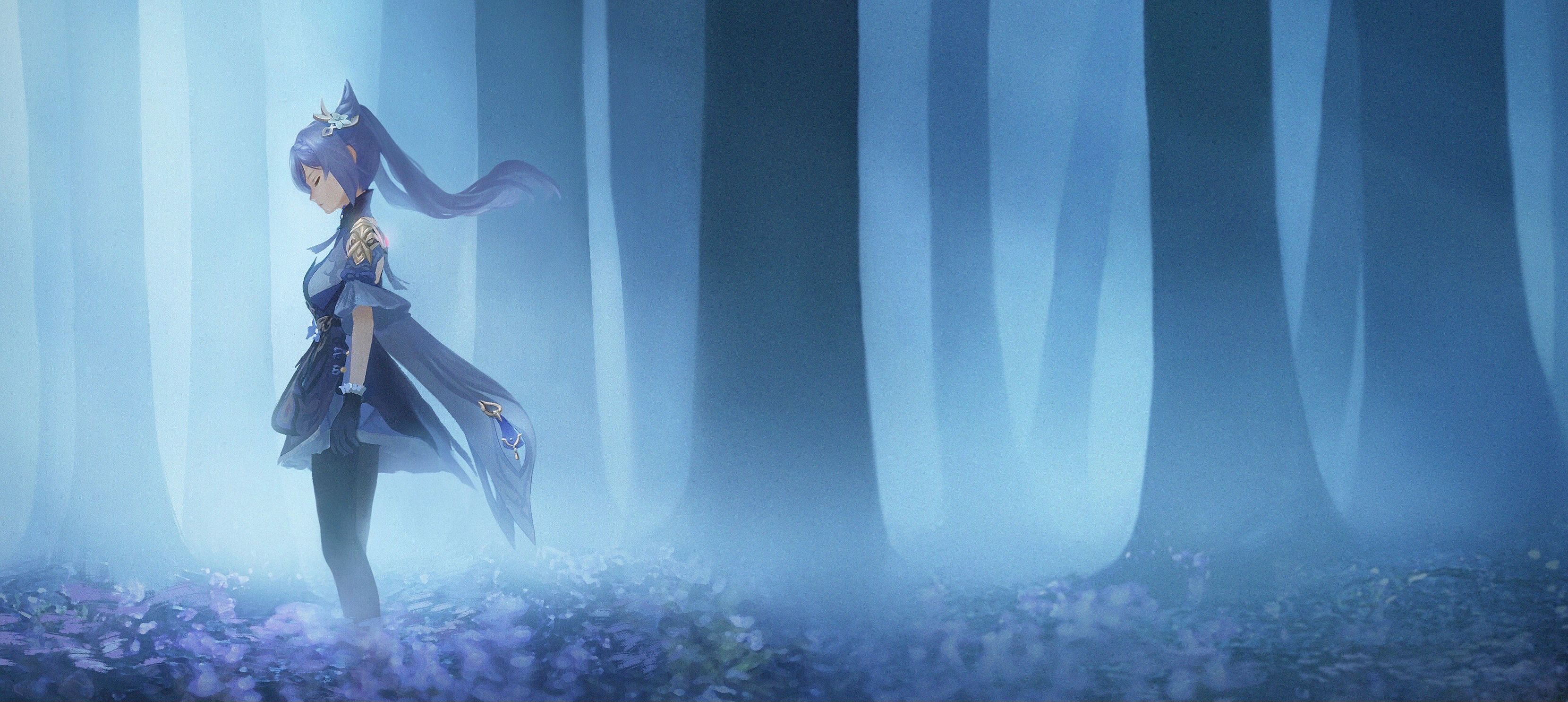 3320x1485 Keqing's Enigmatic Forest Genshin Impact Wallpaper by アナx1485