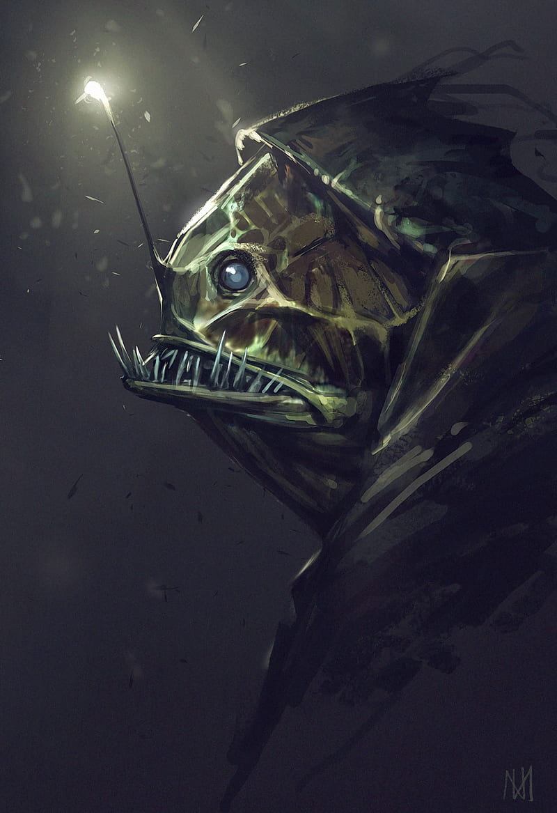 800x1167 Fish, monster, fangs, sea, art, HD phone wallpaper