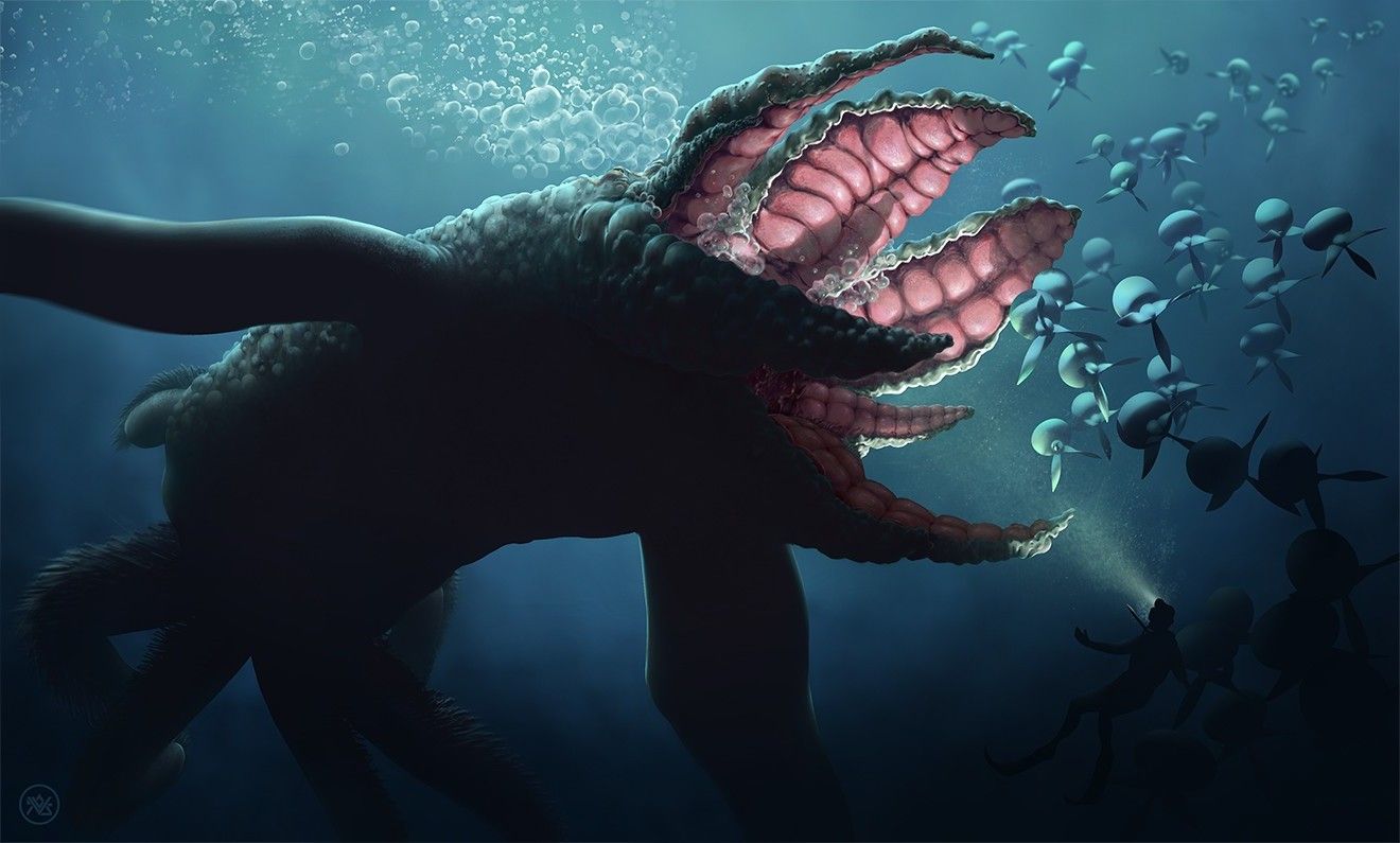 1320x795 digital Art, Animals, Nature, Sea, Underwater, Sea Monsters, Fish, Bubbles, Divers, Lights, Leviathan Wallpaper HD / Desktop and Mobile Background
