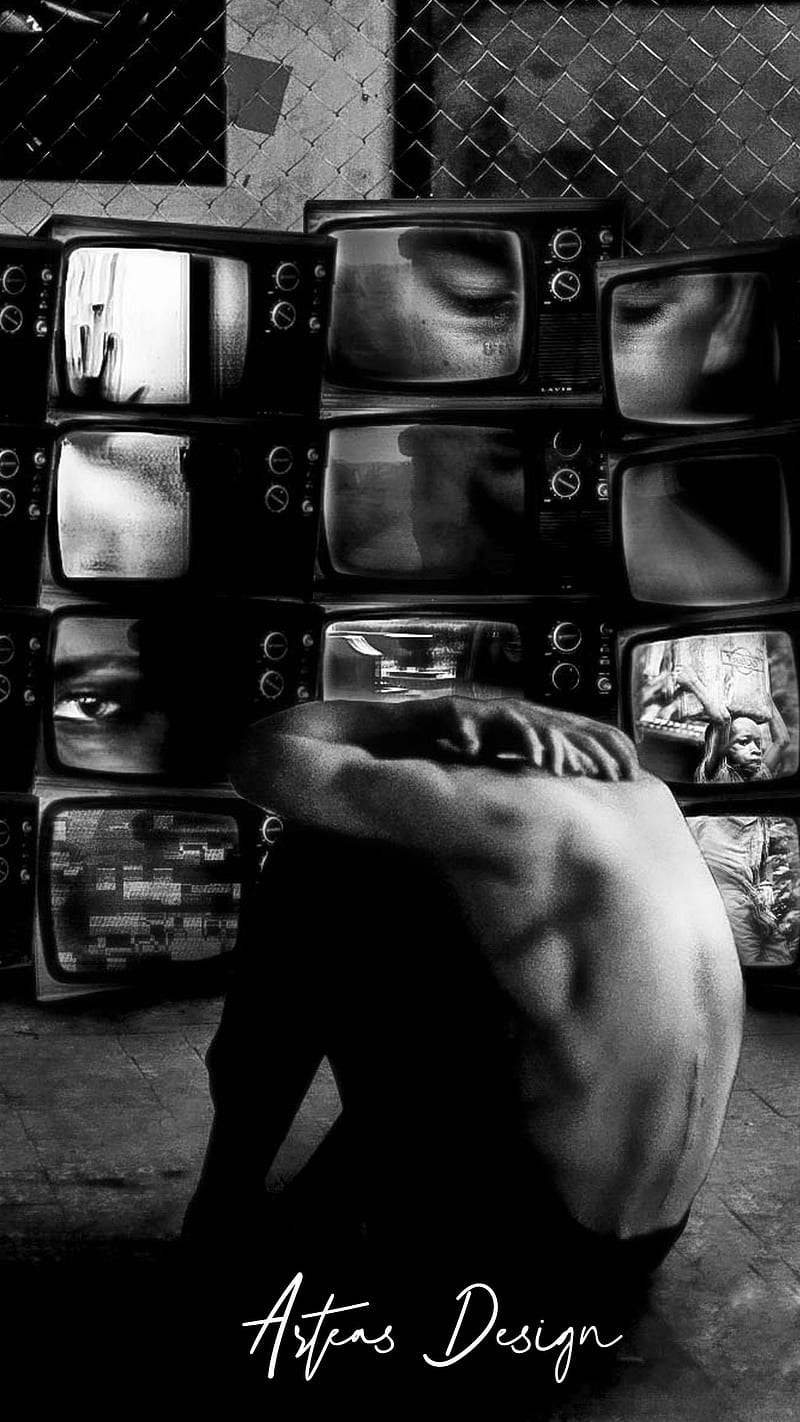 800x1422 Tired, black, televisions, torment, white, HD phone wallpaper