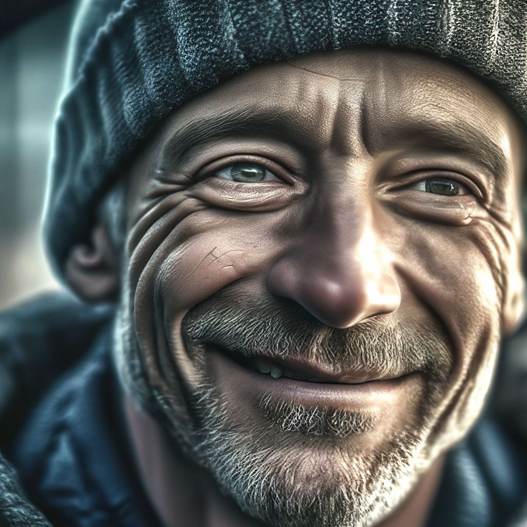 1024x1024 Man 30 years old tired look bags under his eyes calm smile shoulder photo