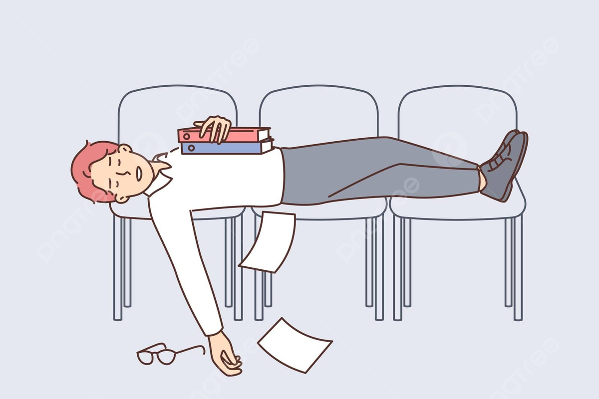 1200x800 Exhausted Office Worker Catching Up On Some Rest In A Row Of Chairs After Overworking And Sleep Deprivation Vector, Tired, Businessperson, Trouble Illustration Background And Wallpaper For Free Download
