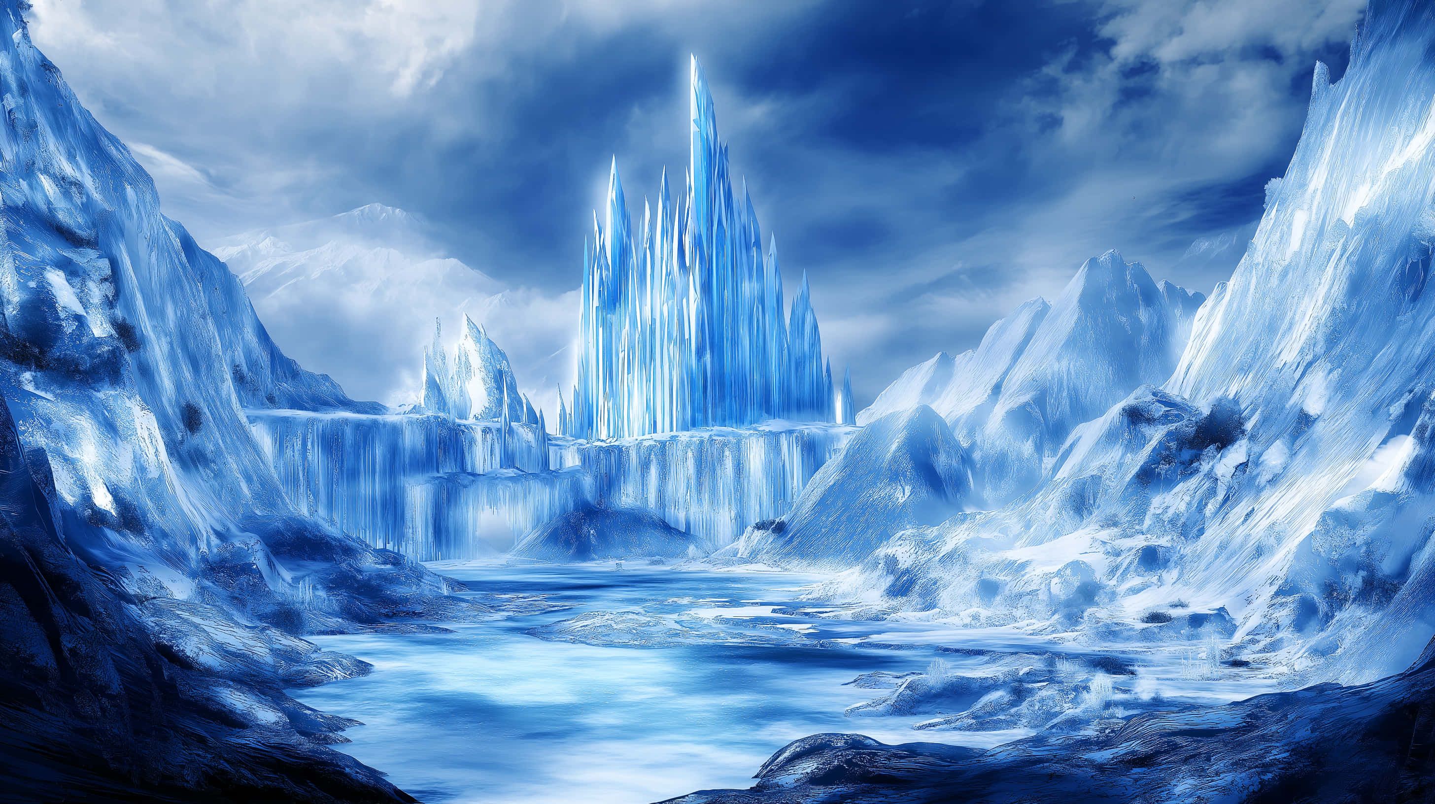 2912x1632 Download Vibrant Ice Kingdom Under Celestial Aurora Display Wallpaper
