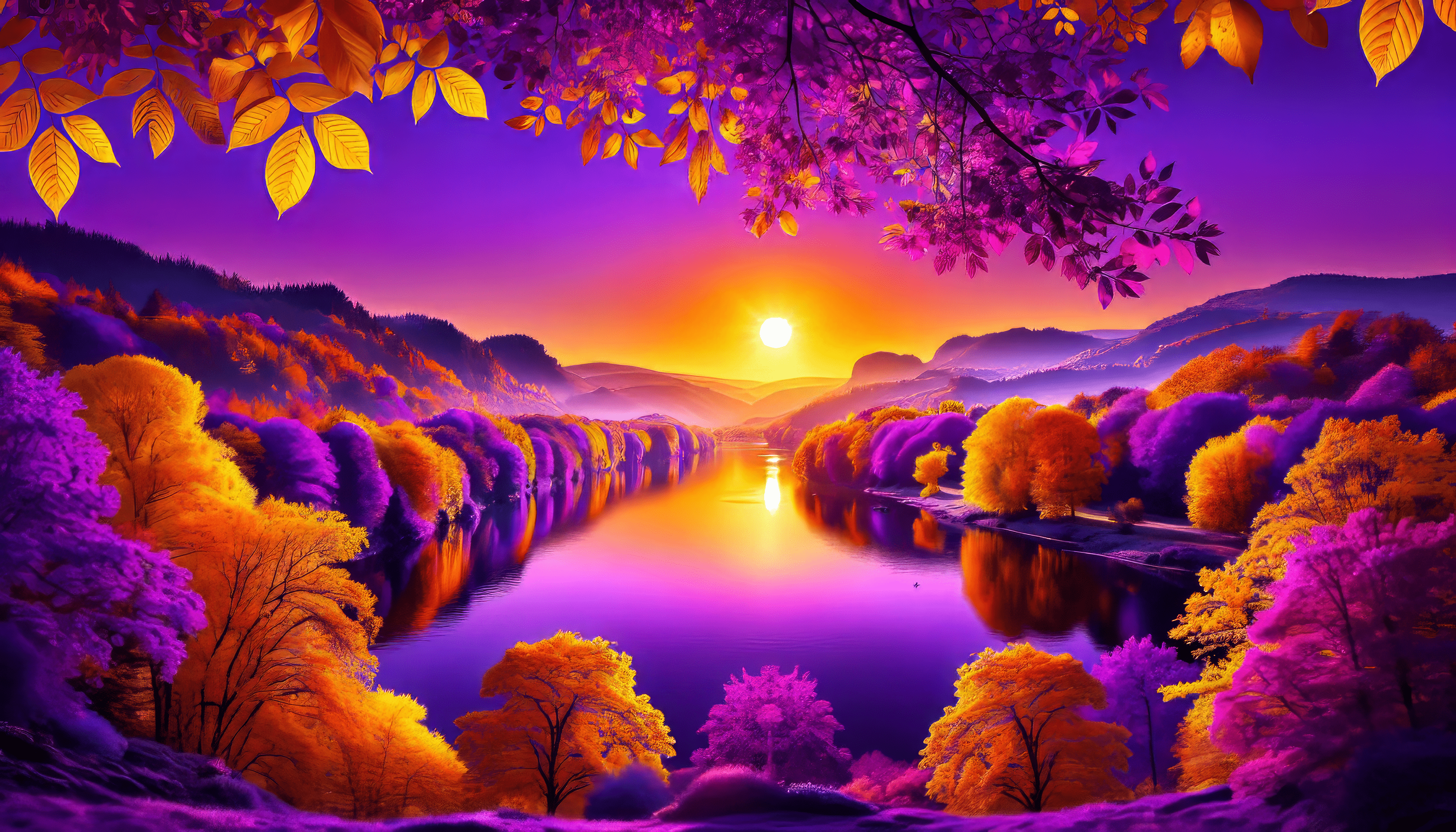 3584x2048 Autumn Sunset Bliss HD Wallpaper