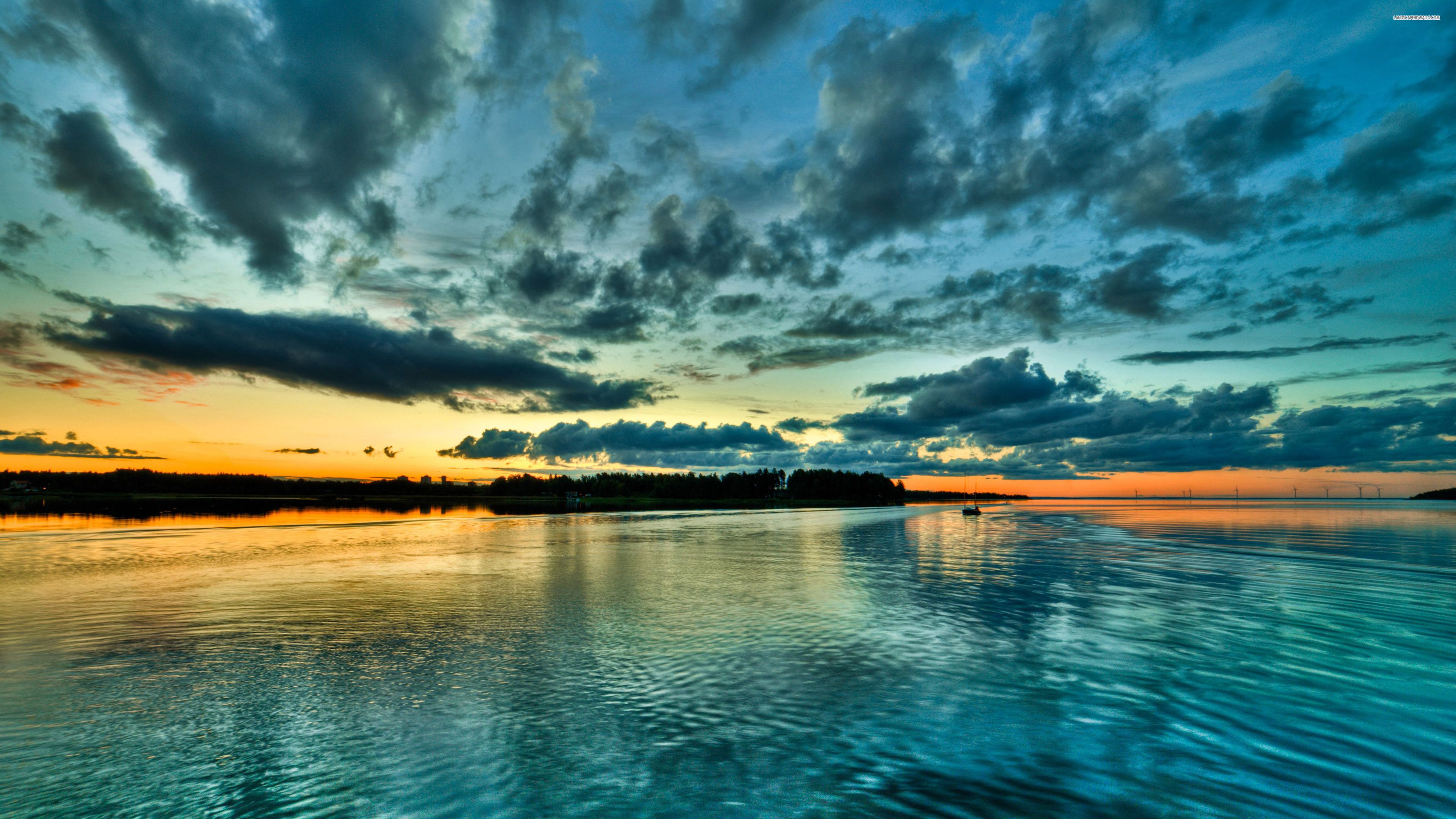 3840x2160 Cloudy Blue Sky Above Calm Body Of Water During Sunset 4K HD Nature Wallpaper