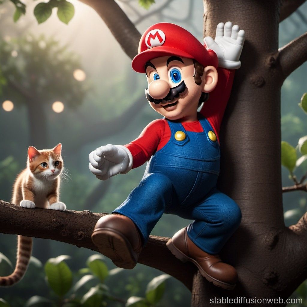 1024x1024 Mario Rescues a Cat. Stable Diffusion Online