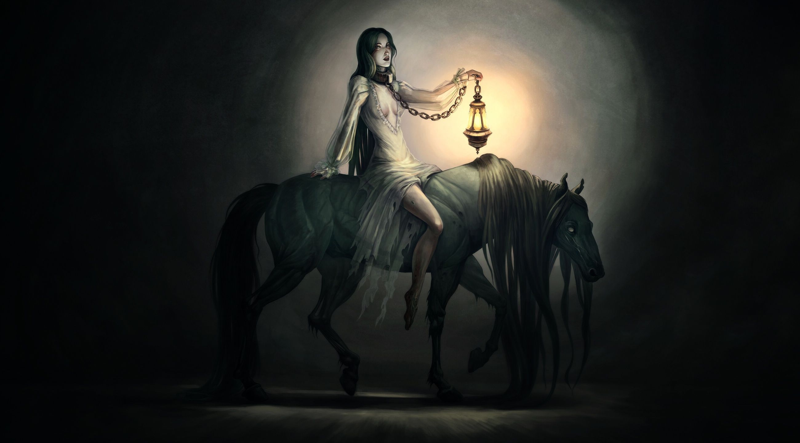 2600x1440 Free girl, horse, art 2K wallpaper for desktop and phone