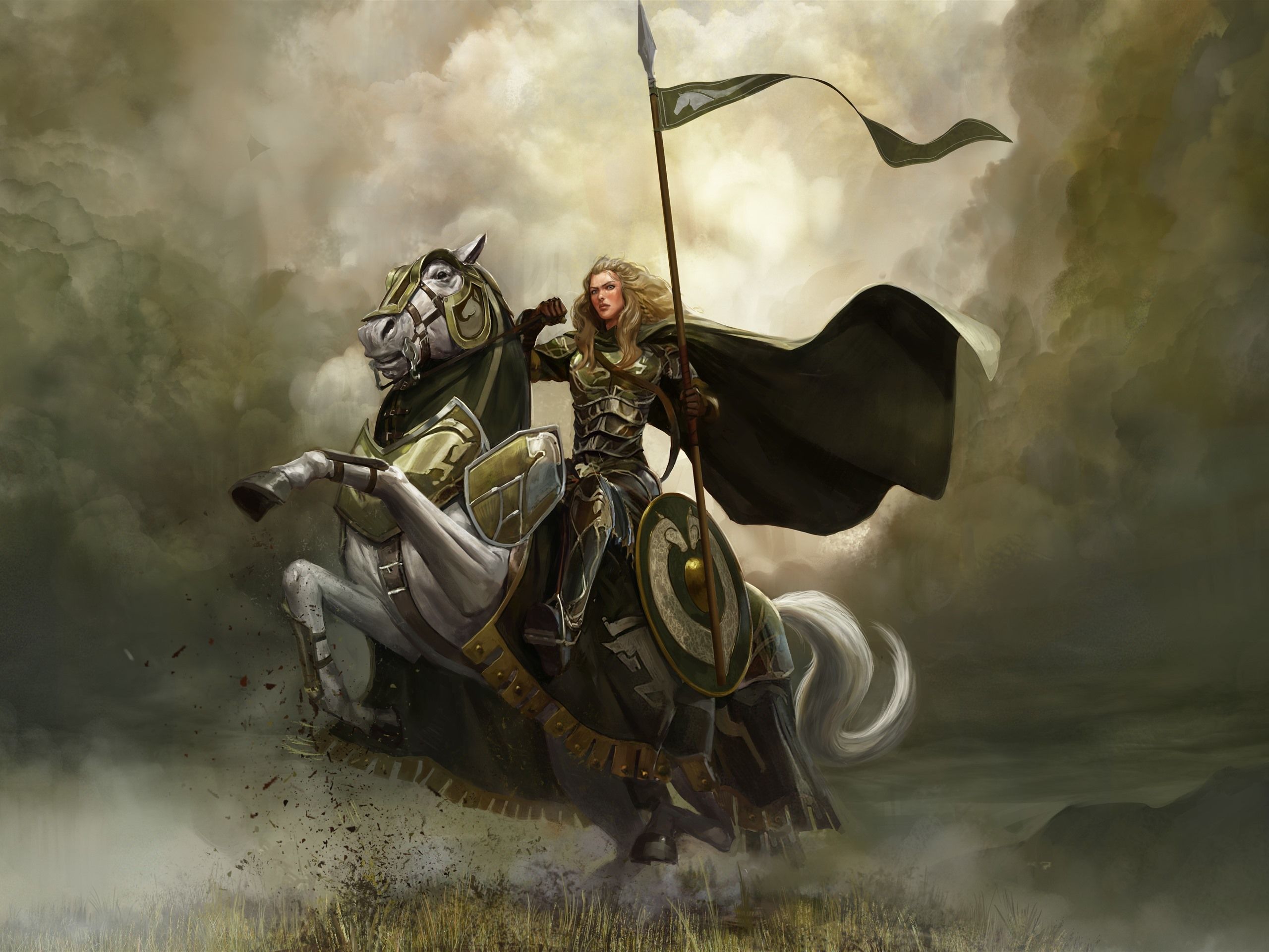 2560x1920 Wallpaper Girl, warrior, horse, art picture 5120x2880 UHD 5K Picture, Image