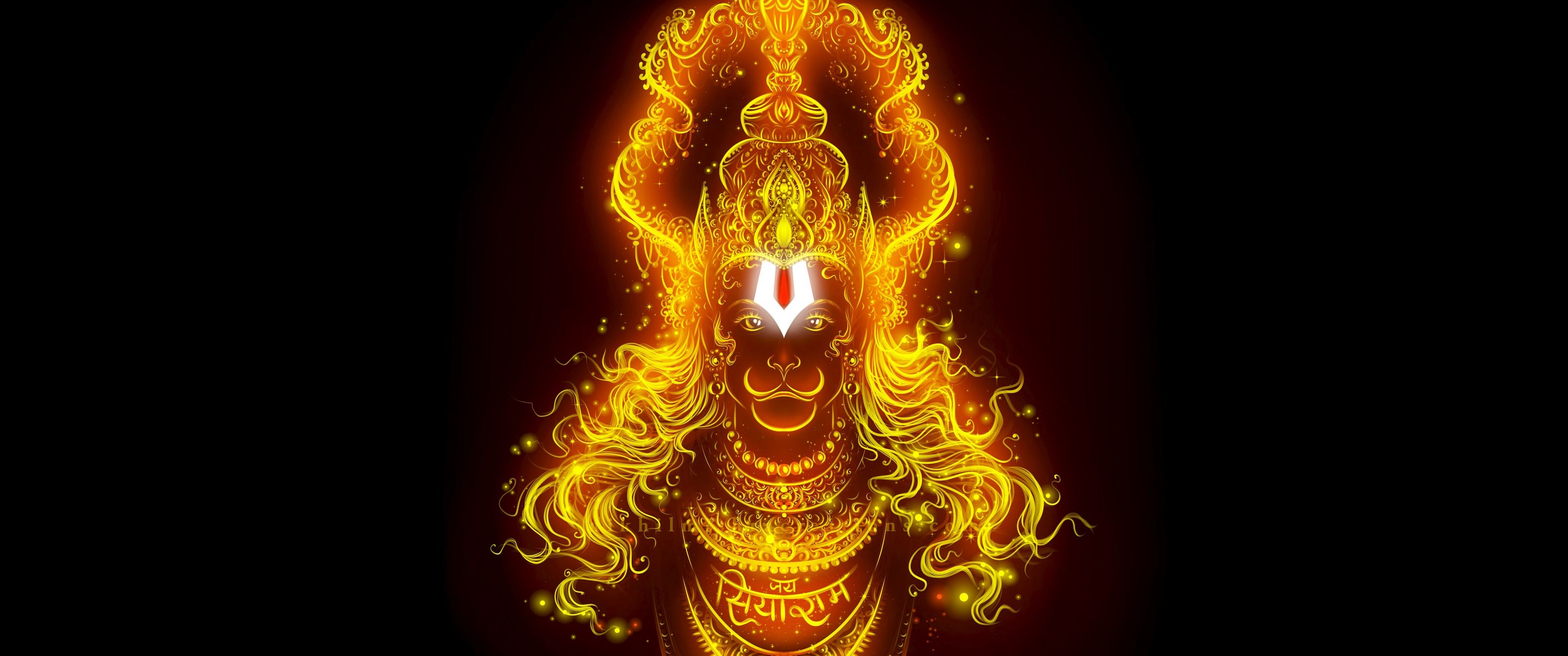 3440x1440 Lord Hanuman Wallpaper 4K, Glowing, Bajrangbali, Hindu God