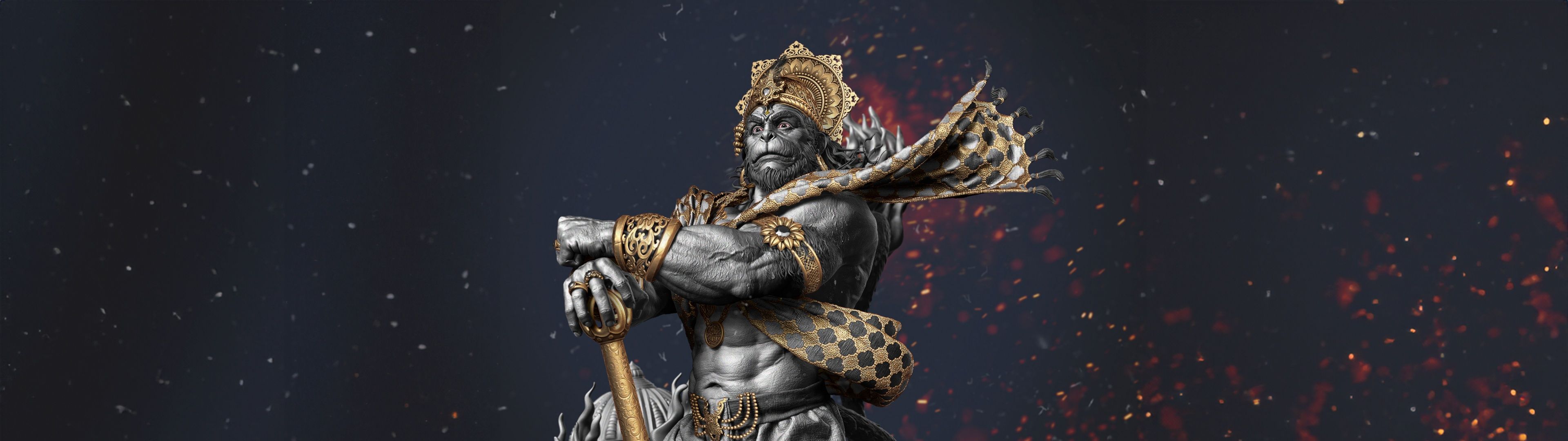 3840x1080 Lord Hanuman Wallpaper 4K, Digital Art, 5K, Anjaneya