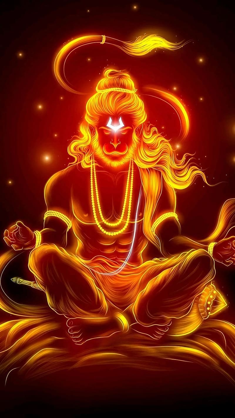 800x1422 Sri Anjaneya, Orange Art, bajrangbali, lord hanuman, HD phone wallpaper