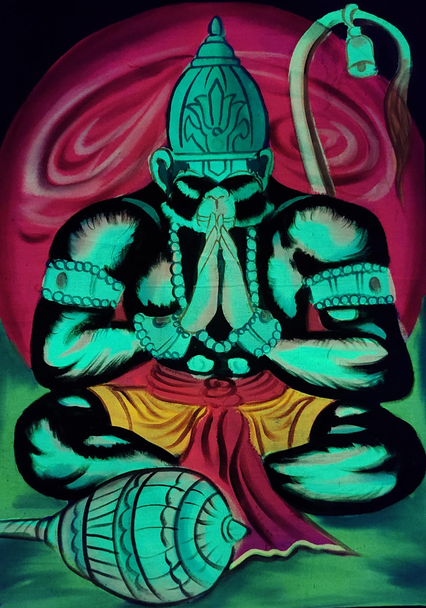 1401x2000 God Hanuman Ji, Portrait Painting, Fluorescent painting, Neon Colour, Glow in dark under UV Light, Handmade, Home & office Decoration, without frame. : Amazon.in: Home & Kitchen