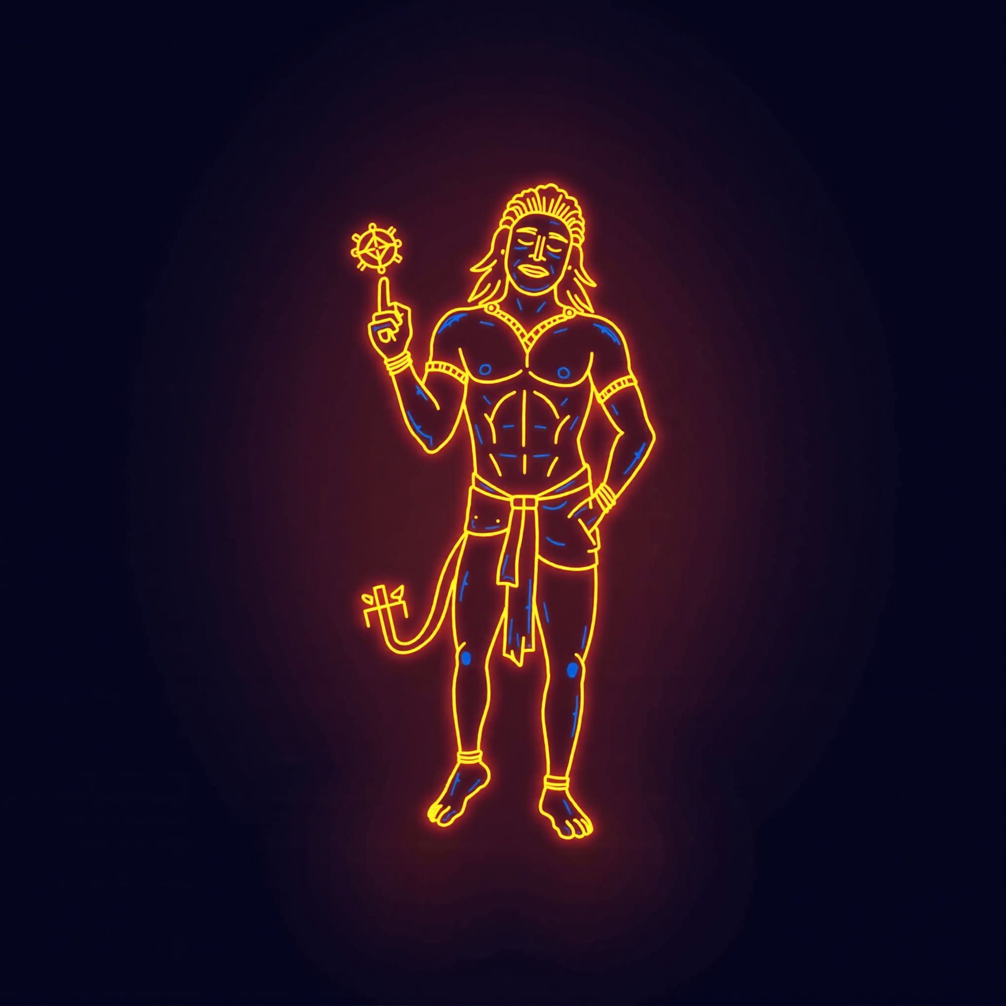 2048x2048 Lord Hanuman Cosmic Warrior Wallpaper: Free Download