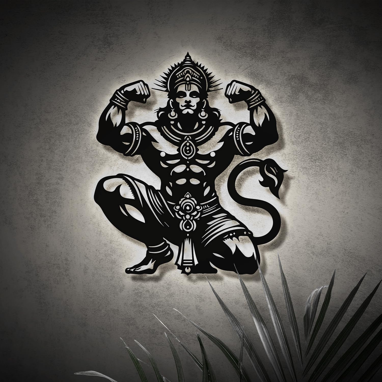 1500x1500 Hanuman Wooden Neon LED Wall Art 3D Lord Hanuman Backlit Wall Decor Spiritual Light Frame for Home Temple Office Bedroom Gaming Room Religious Gift