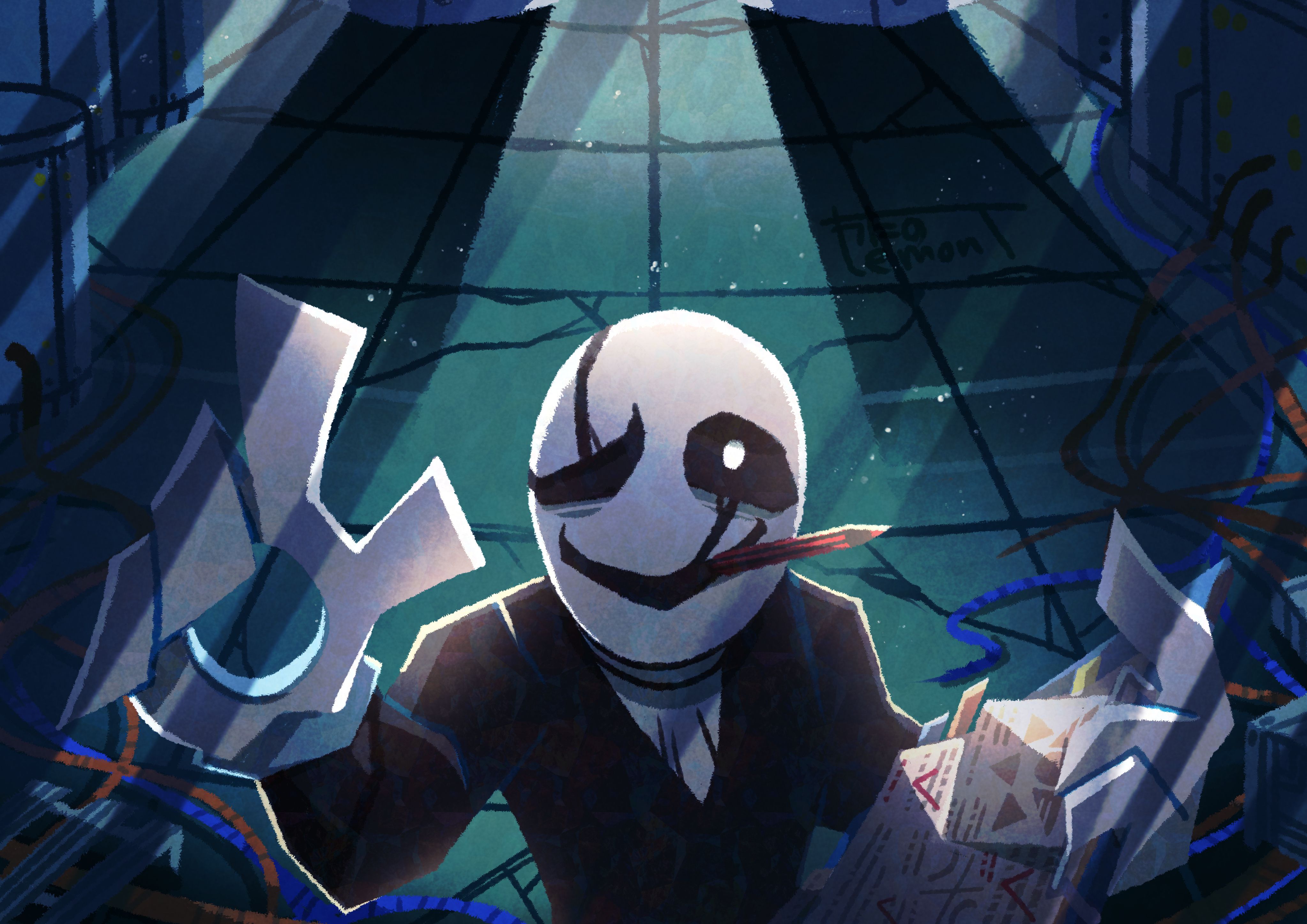 4093x2894 Gaster Unveiled: 4K Ultra HD Undertale Video Game Wallpaper by 綿野レモンTx2894