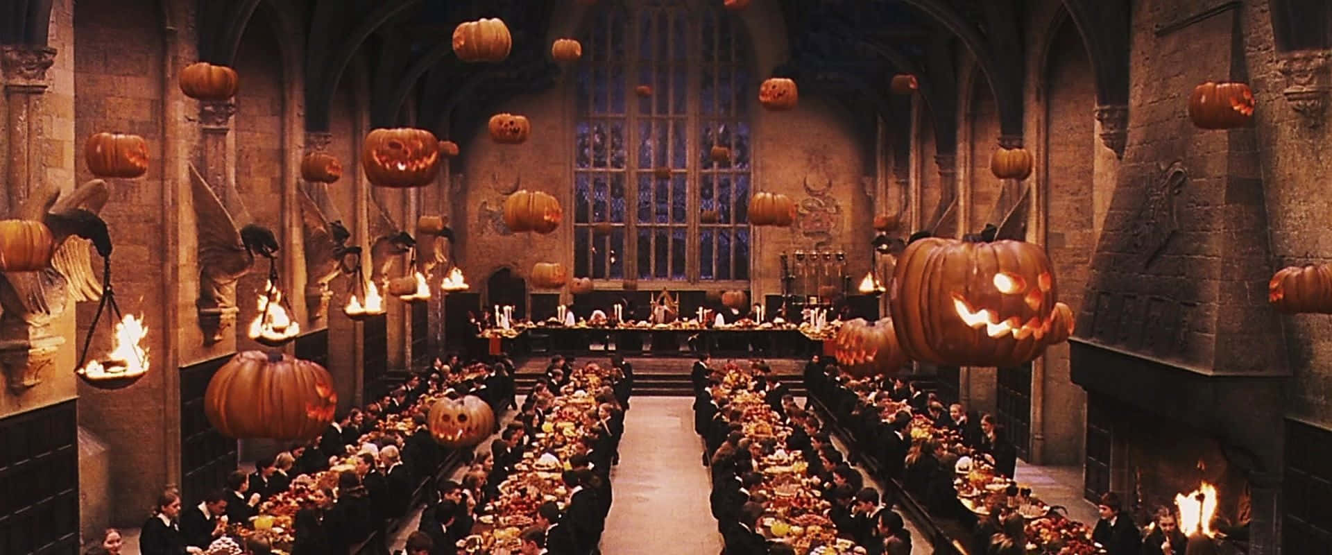 1920x800 Download Harry Potter Halloween Long Table Wallpaper