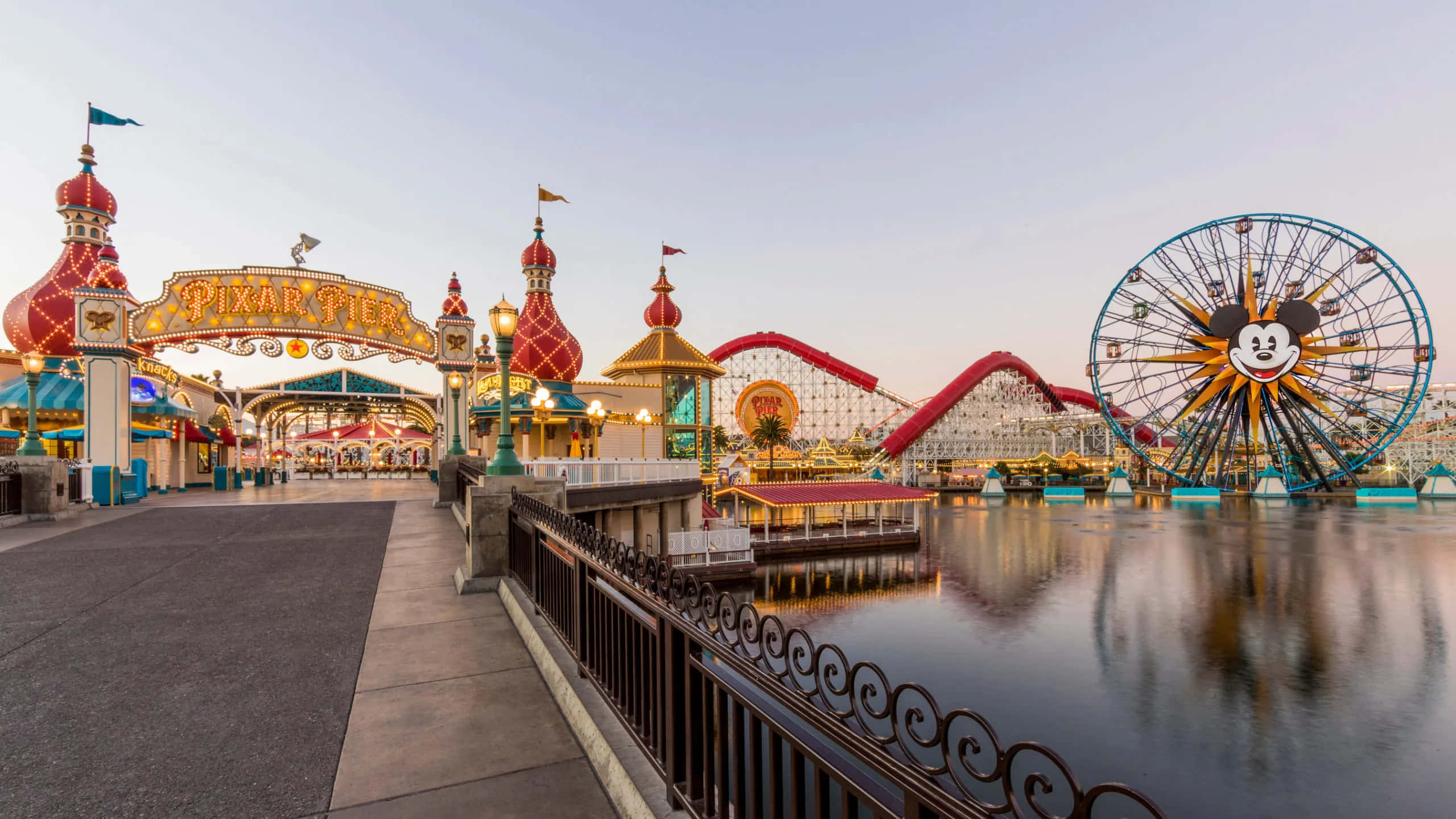 2559x1439 Download Disneyland California Adventure Pixar Pier Dusk Wallpaper