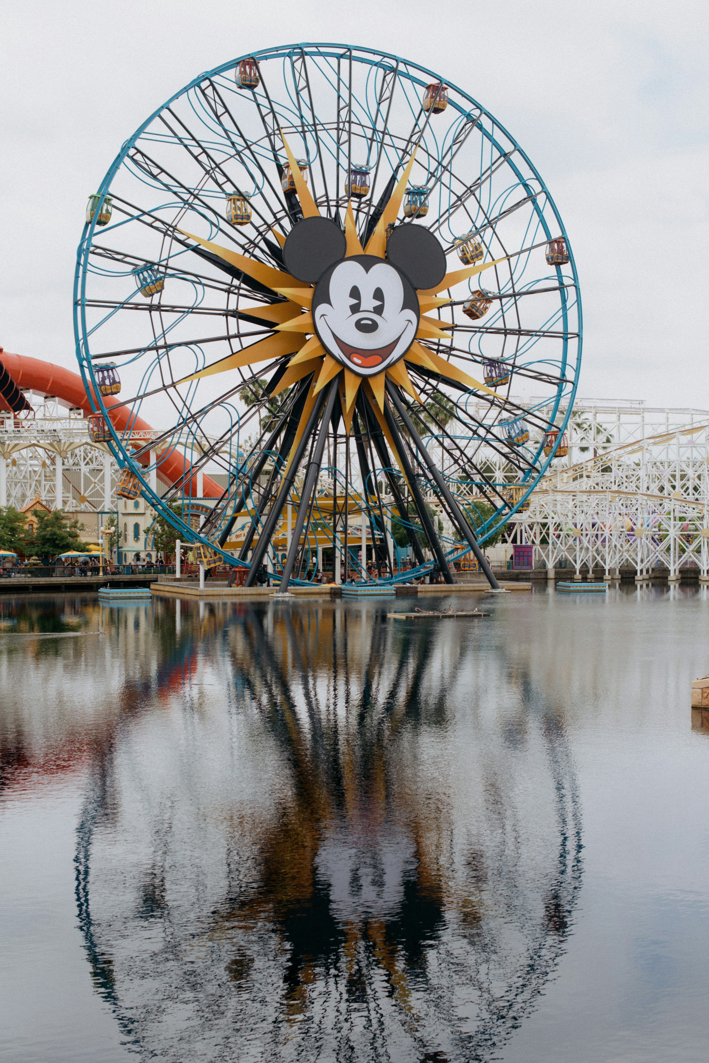 3000x4494 Pixar pier amusement park with roller coaster and lake