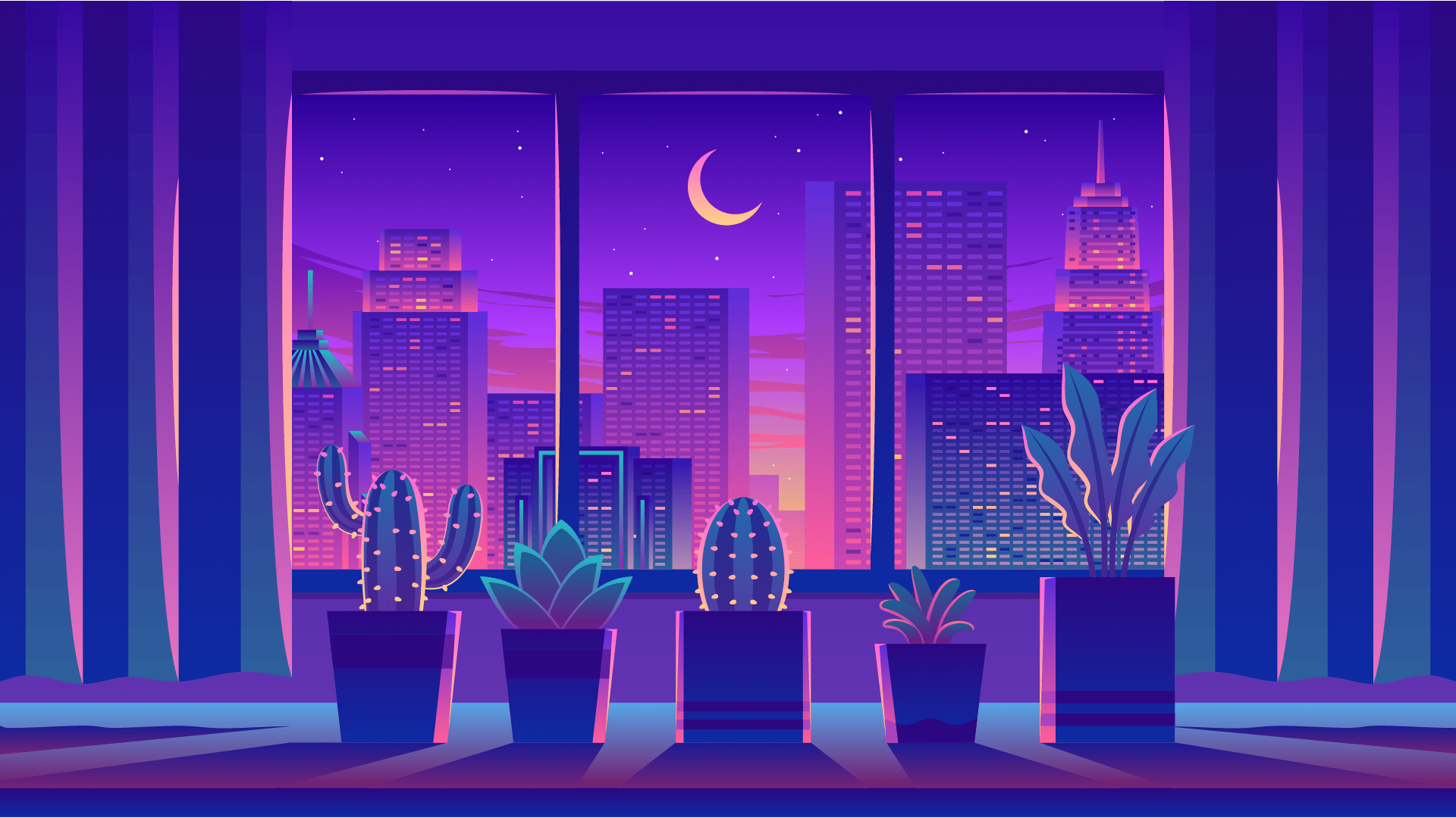 1920x1080 Neon Moonlight: Urban Night HD Wallpaperx1080