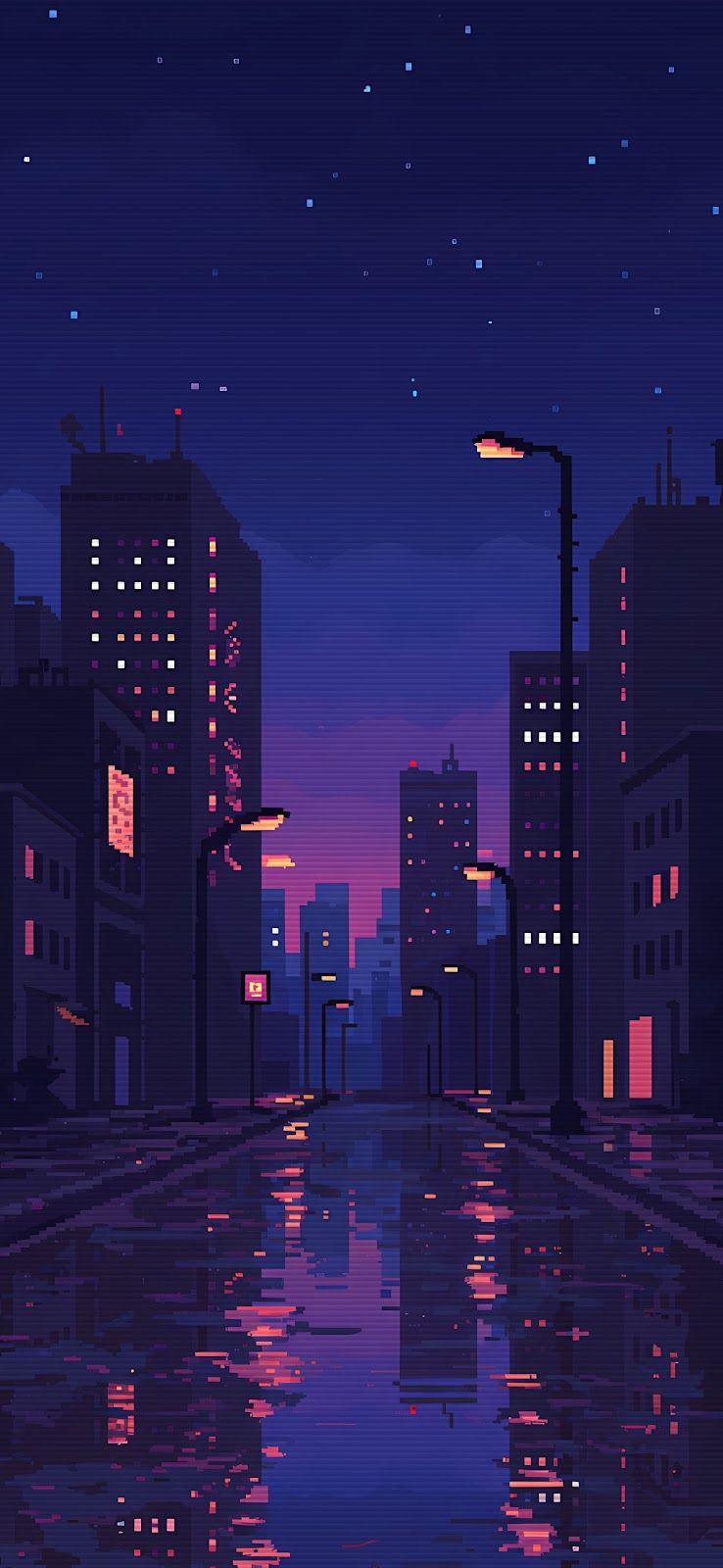 738x1600 CITY NIGHT PIXEL ART WALLPAPERS